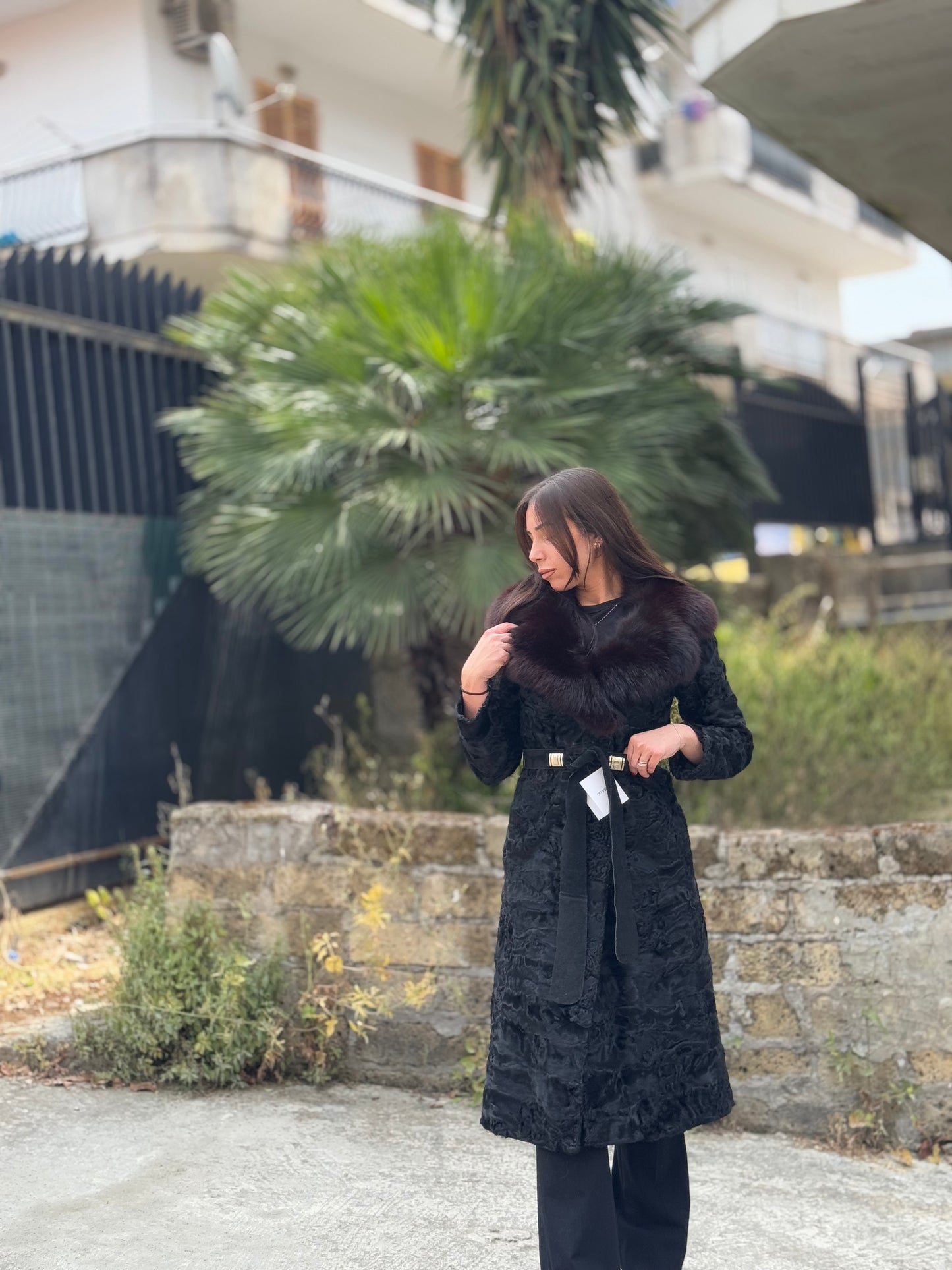 Cappotto in astrakan e volpe