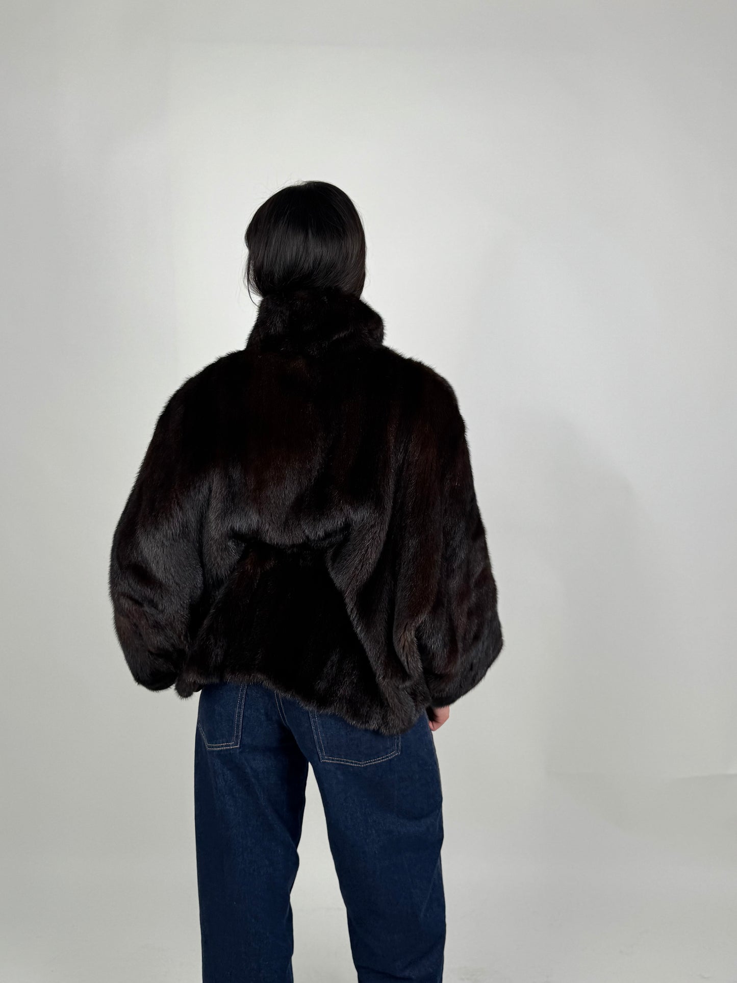 Mink jacket with belt and hood