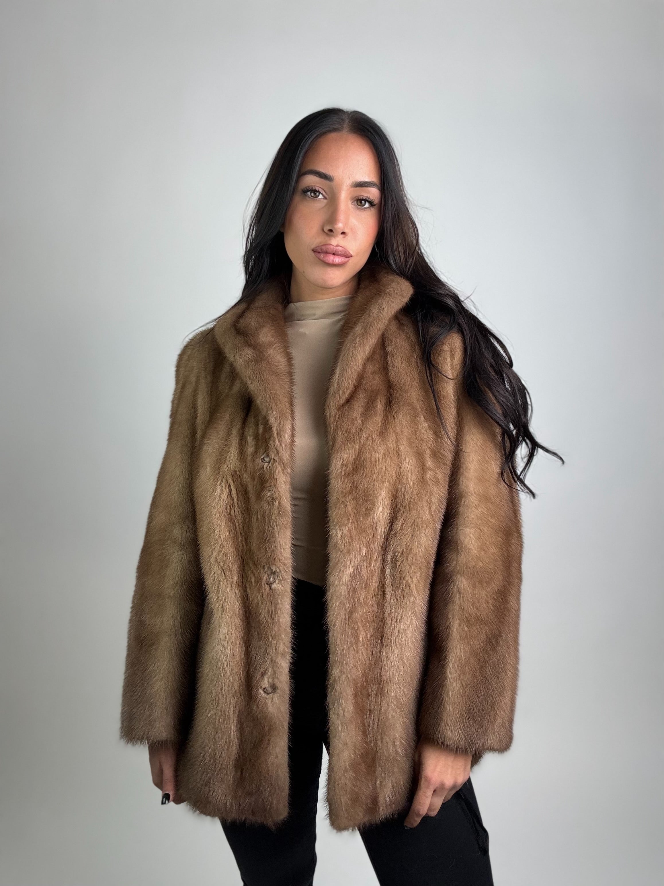 Mink vest with belt and hood