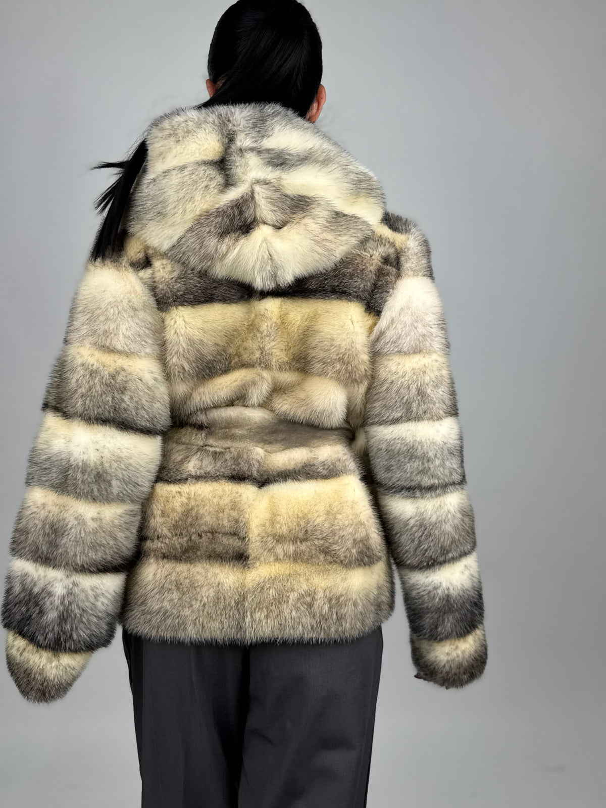 Mink jacket with belt and hood