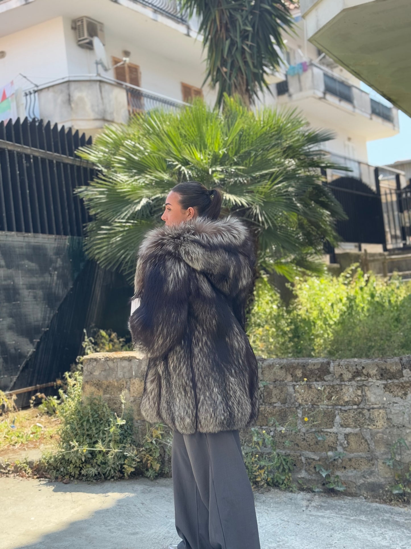 Giacca in volpe argentata