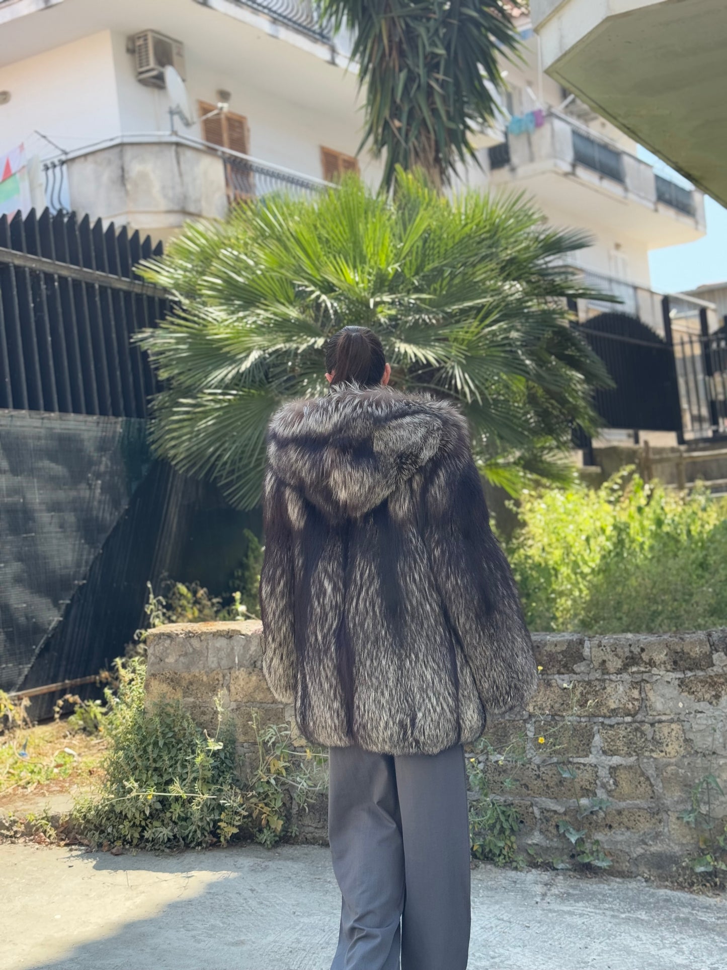 Giacca in volpe argentata
