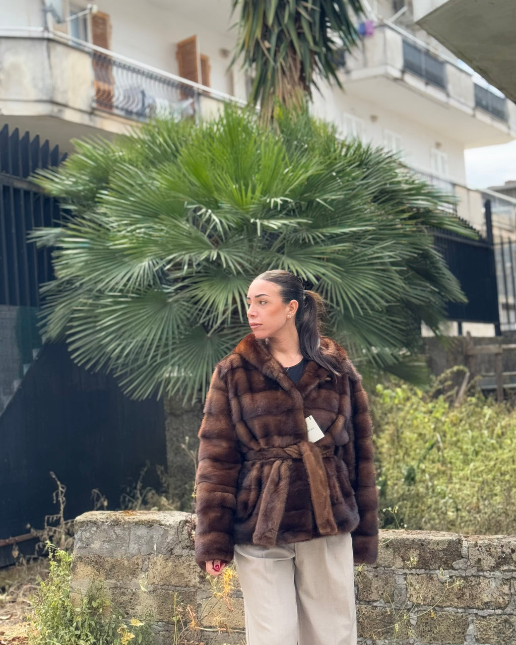 Giacca in visone cintura e cappuccio