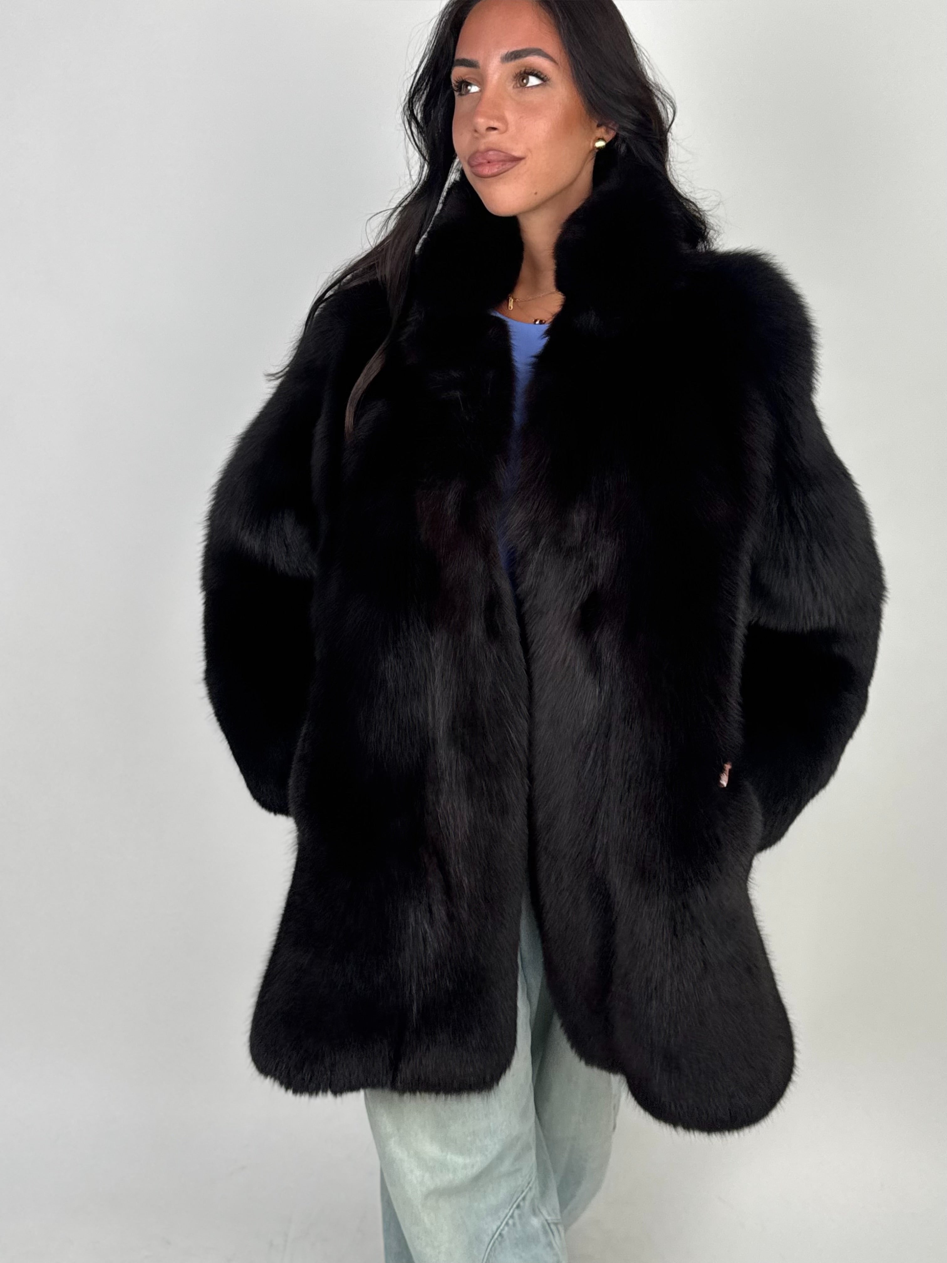 Giacca in volpe total black N692