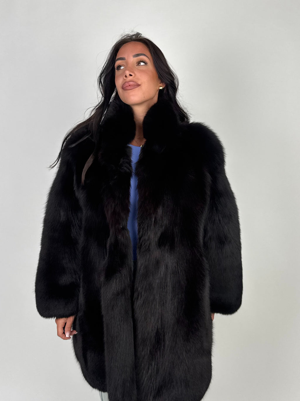 Giacca in volpe total black N692