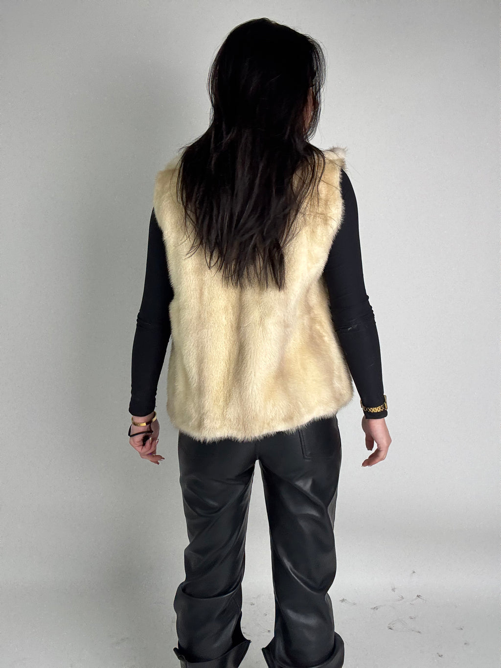 Mink jacket with belt and hood