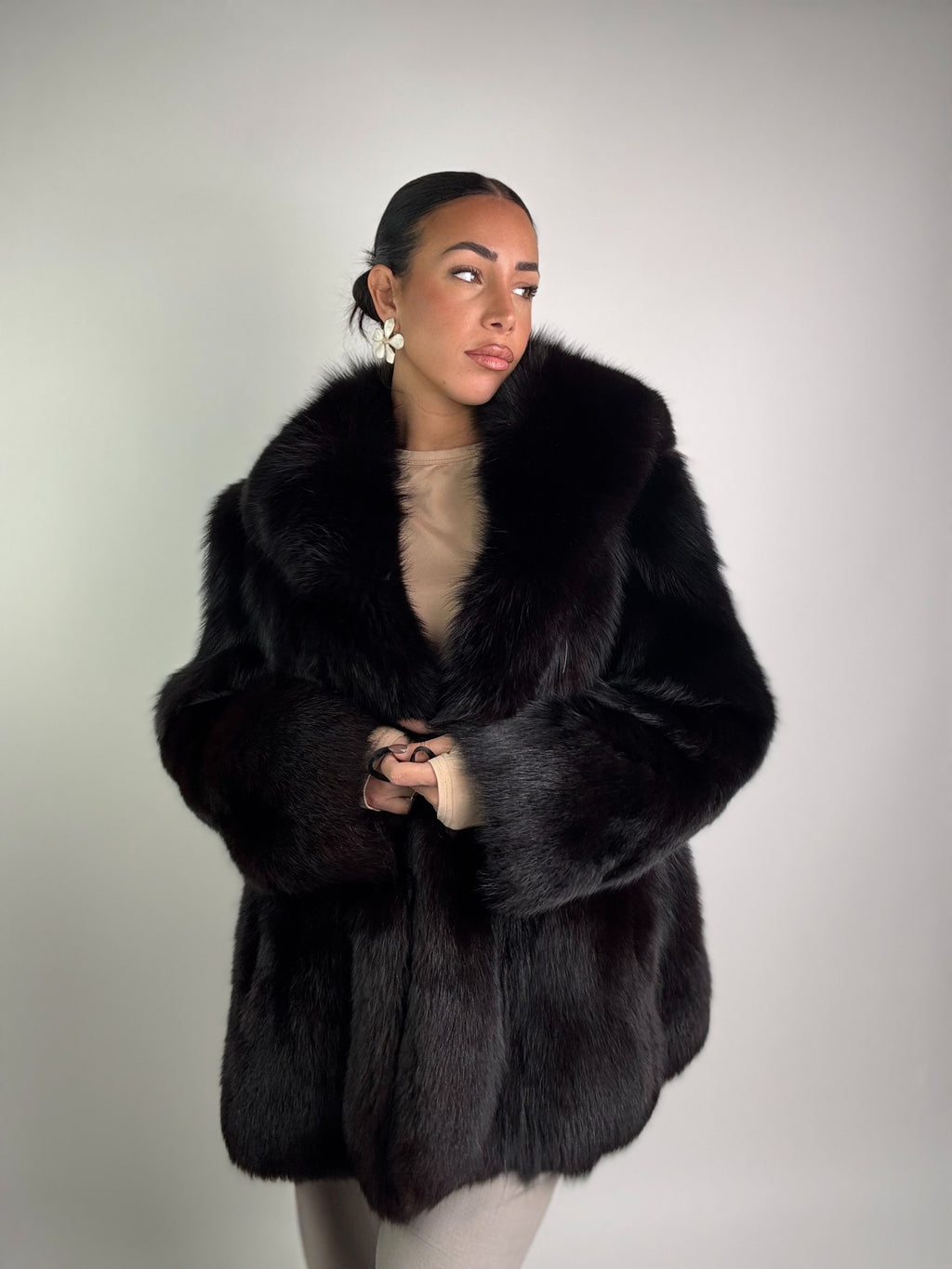 Giacca in volpe total black N966