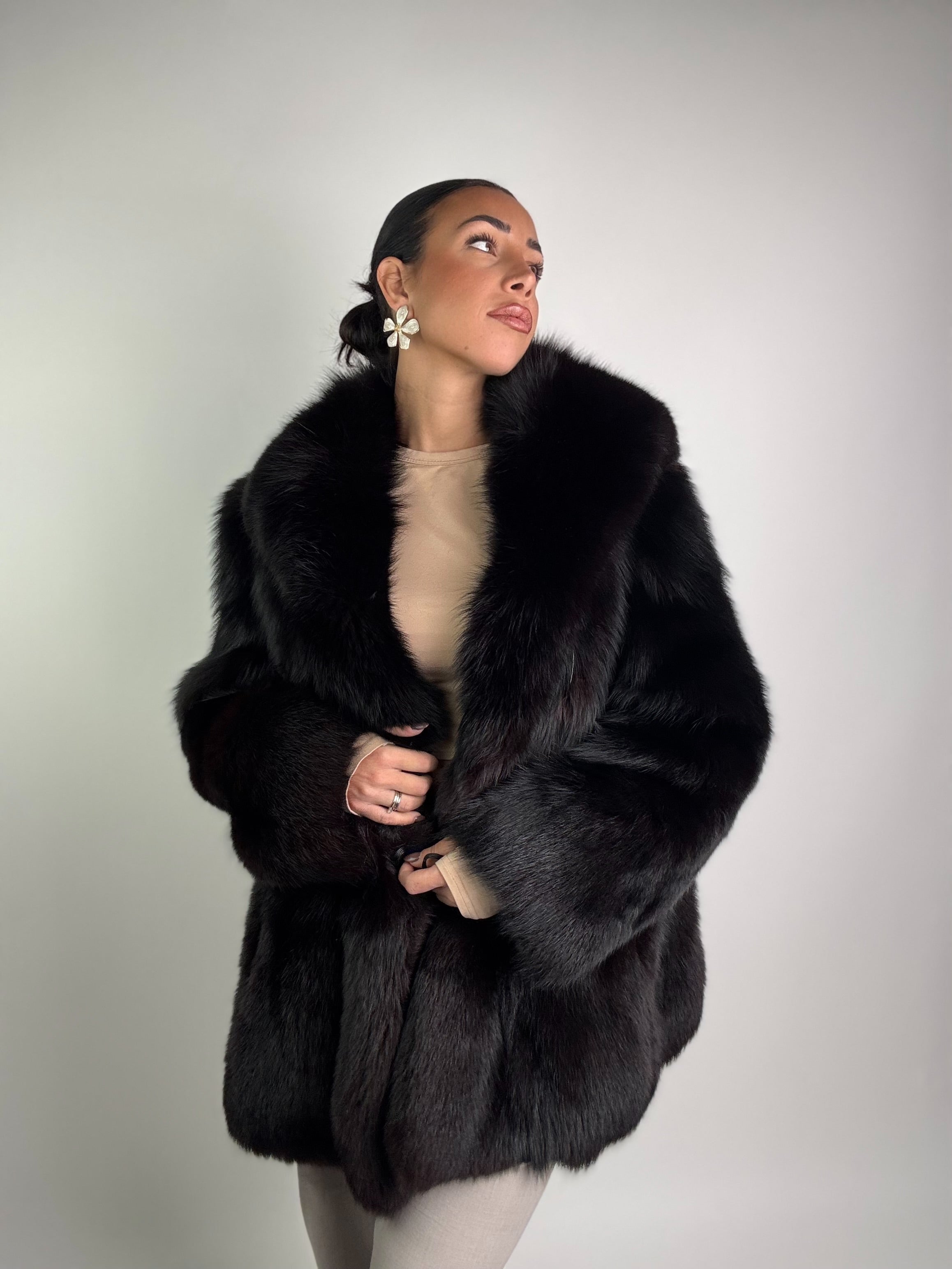 Giacca in volpe total black N966