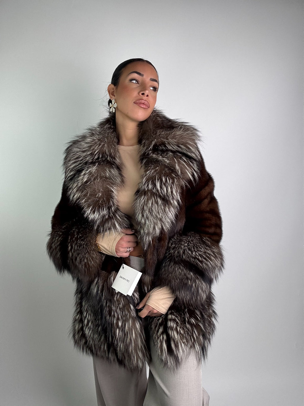 Giacca in visone e volpe argentata