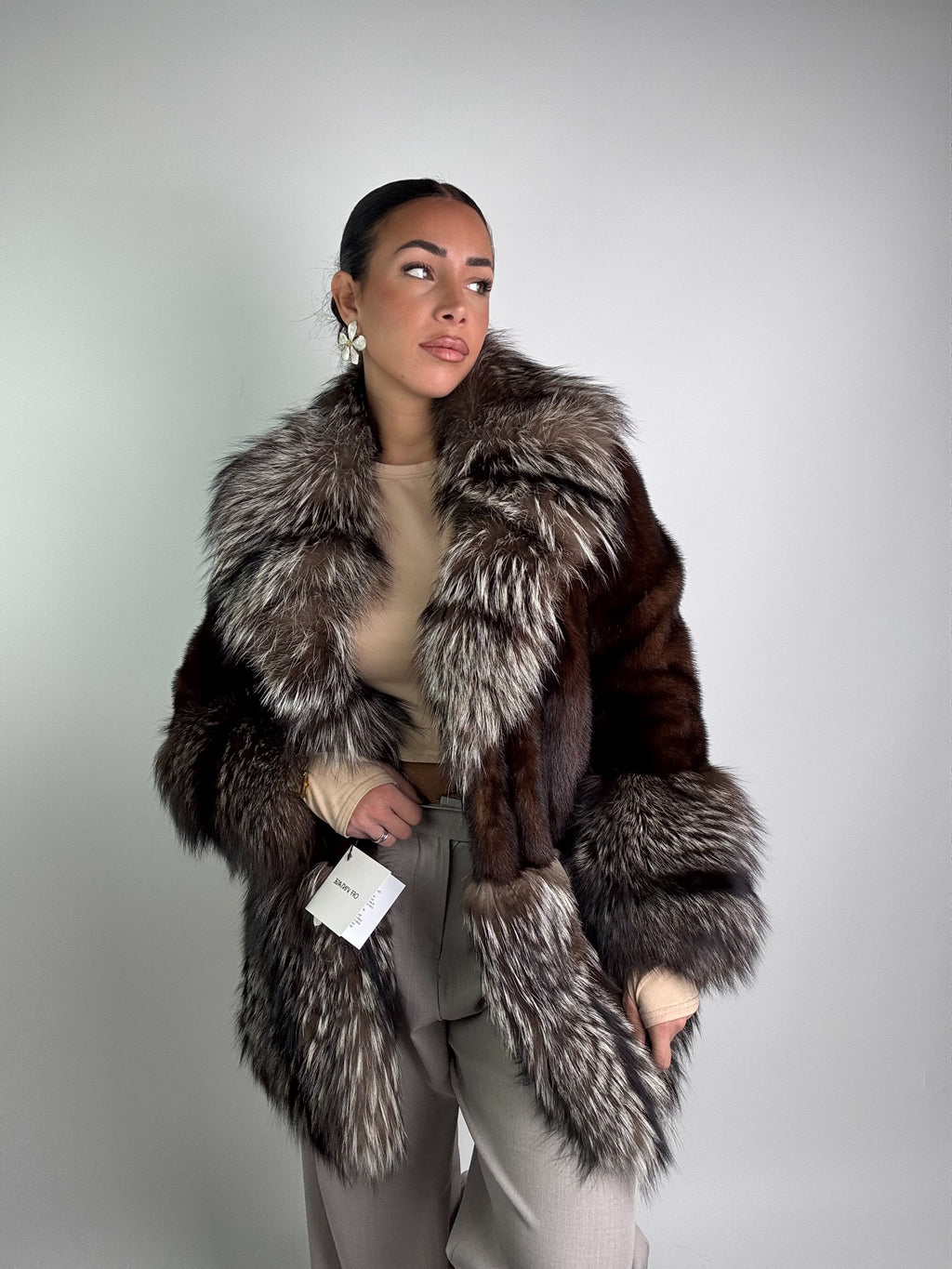 Giacca in visone e volpe argentata