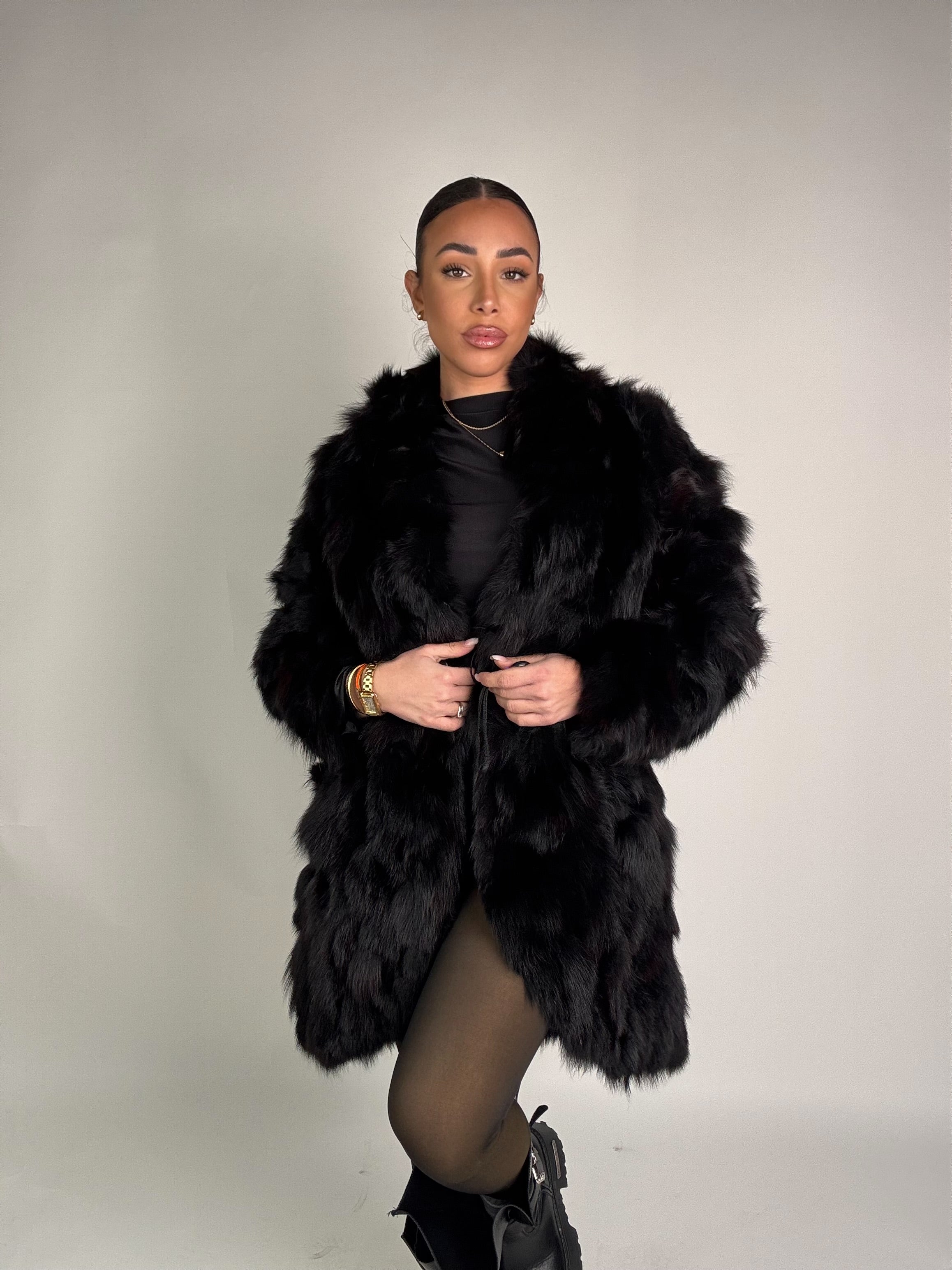 Giacca in volpe total black N159