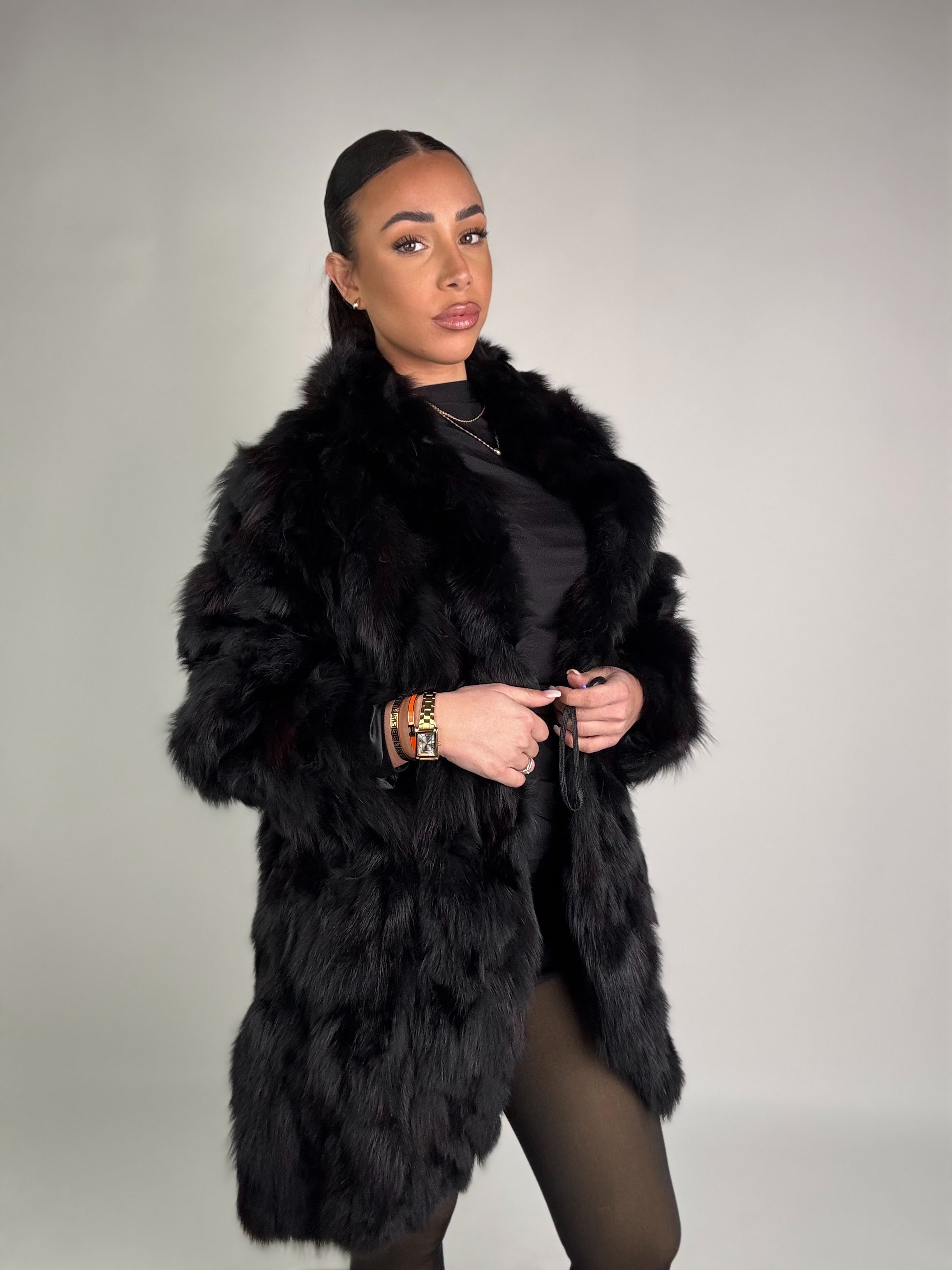 Giacca in volpe total black N159