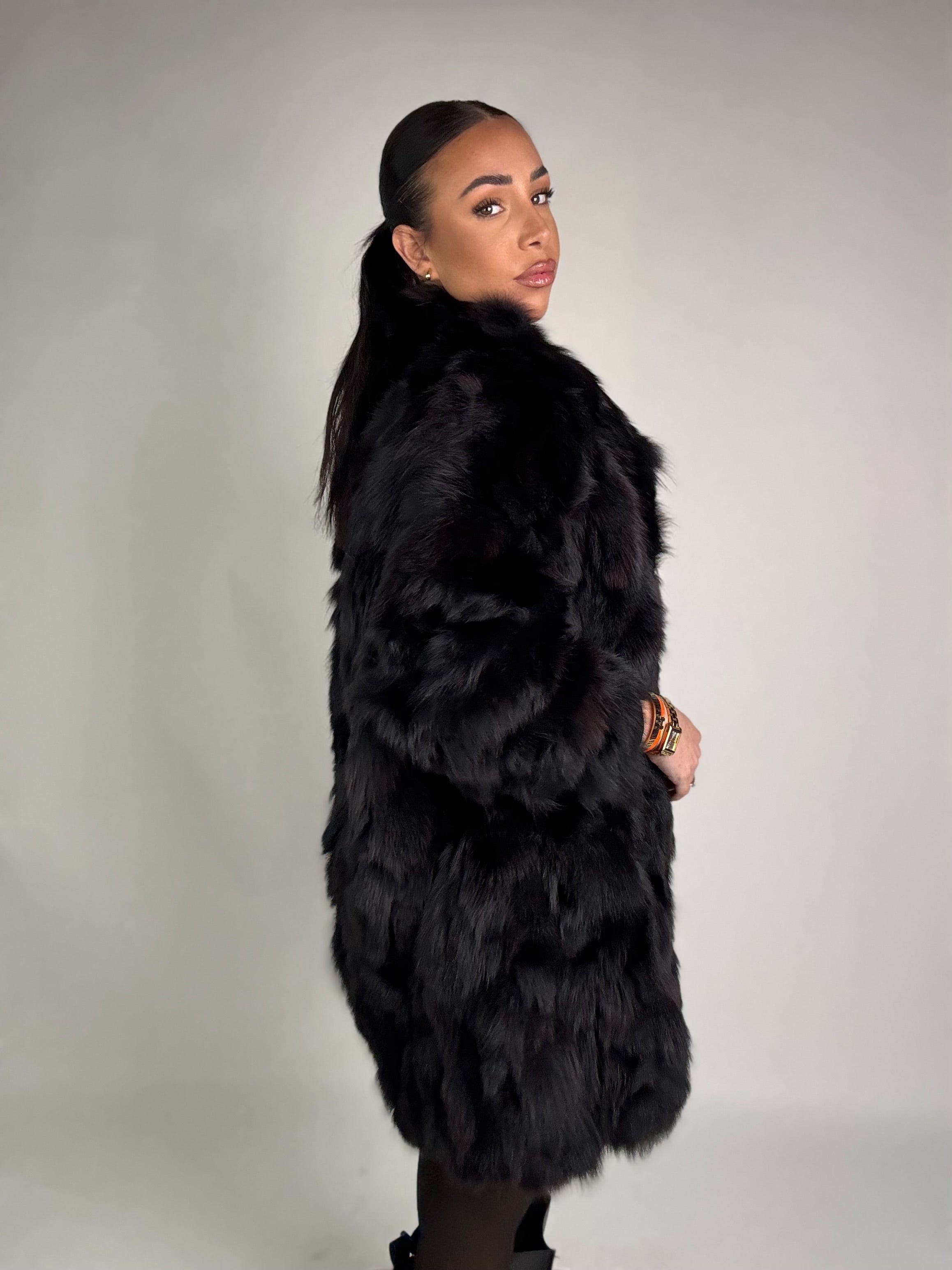 Giacca in volpe total black N159