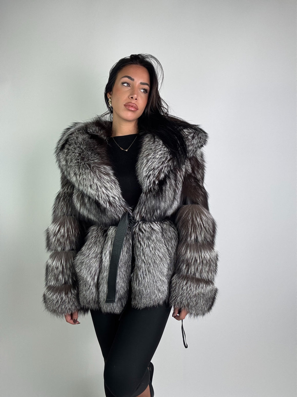 Giacca in volpe argentata