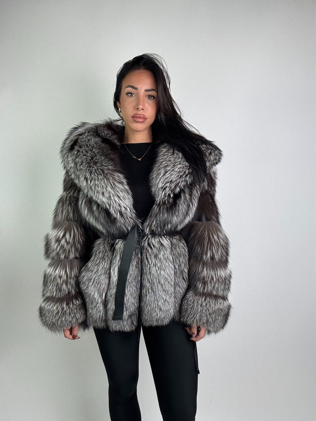 Giacca in volpe argentata
