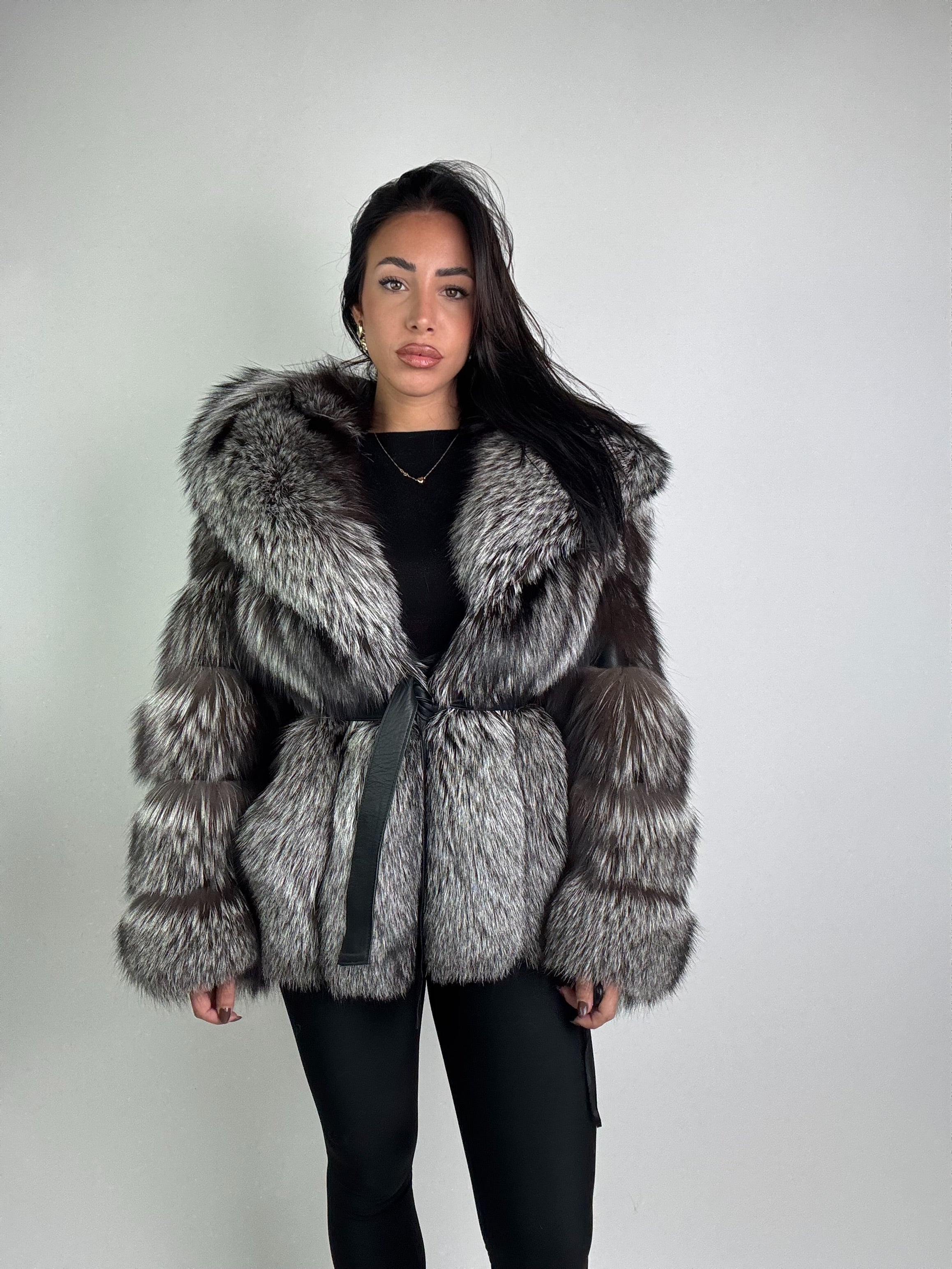 Giacca in volpe argentata