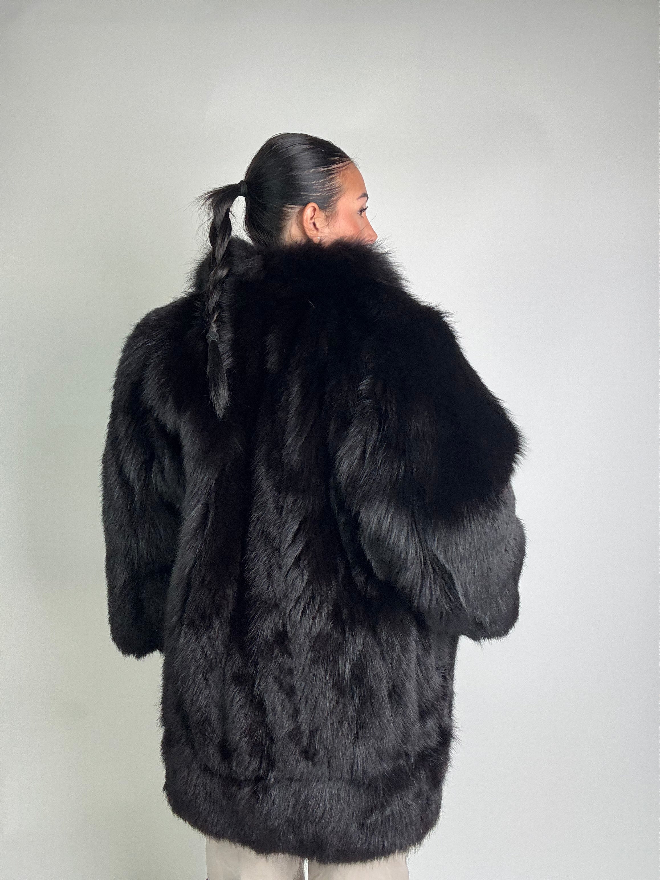 Giacca in volpe total black N987