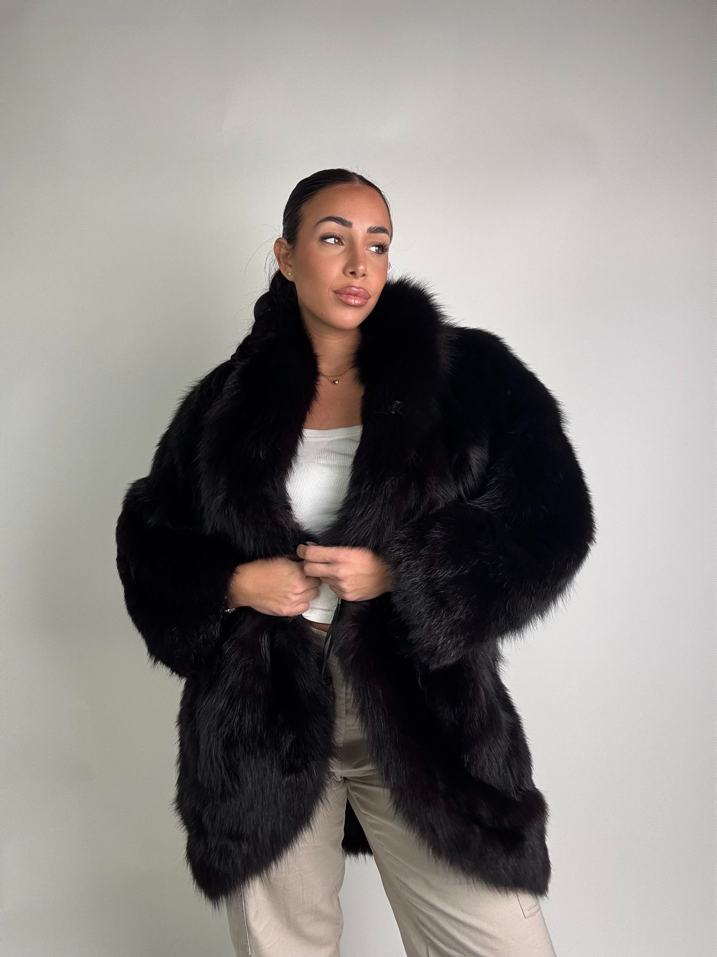 Giacca in volpe total black N987