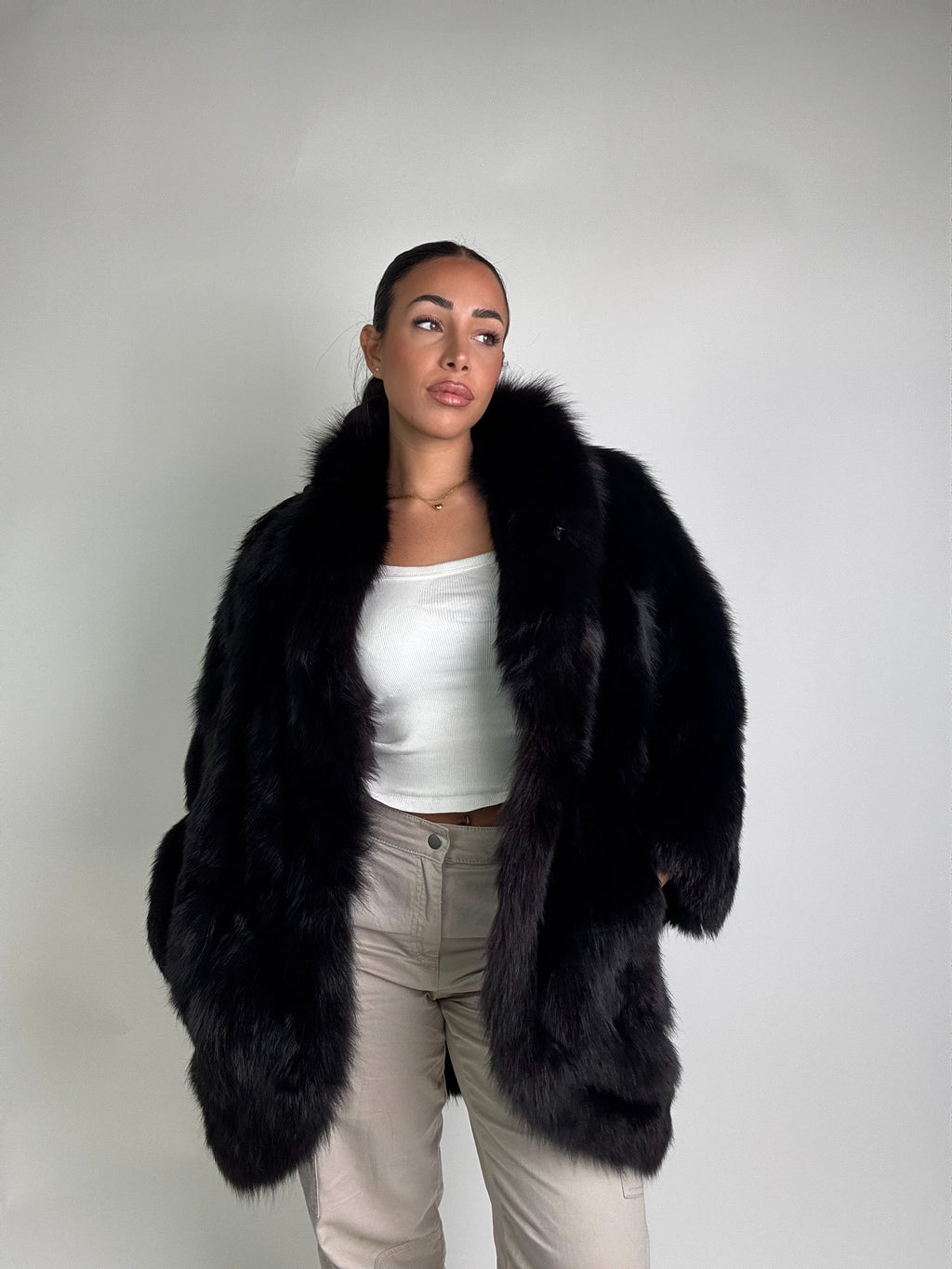 Giacca in volpe total black N987