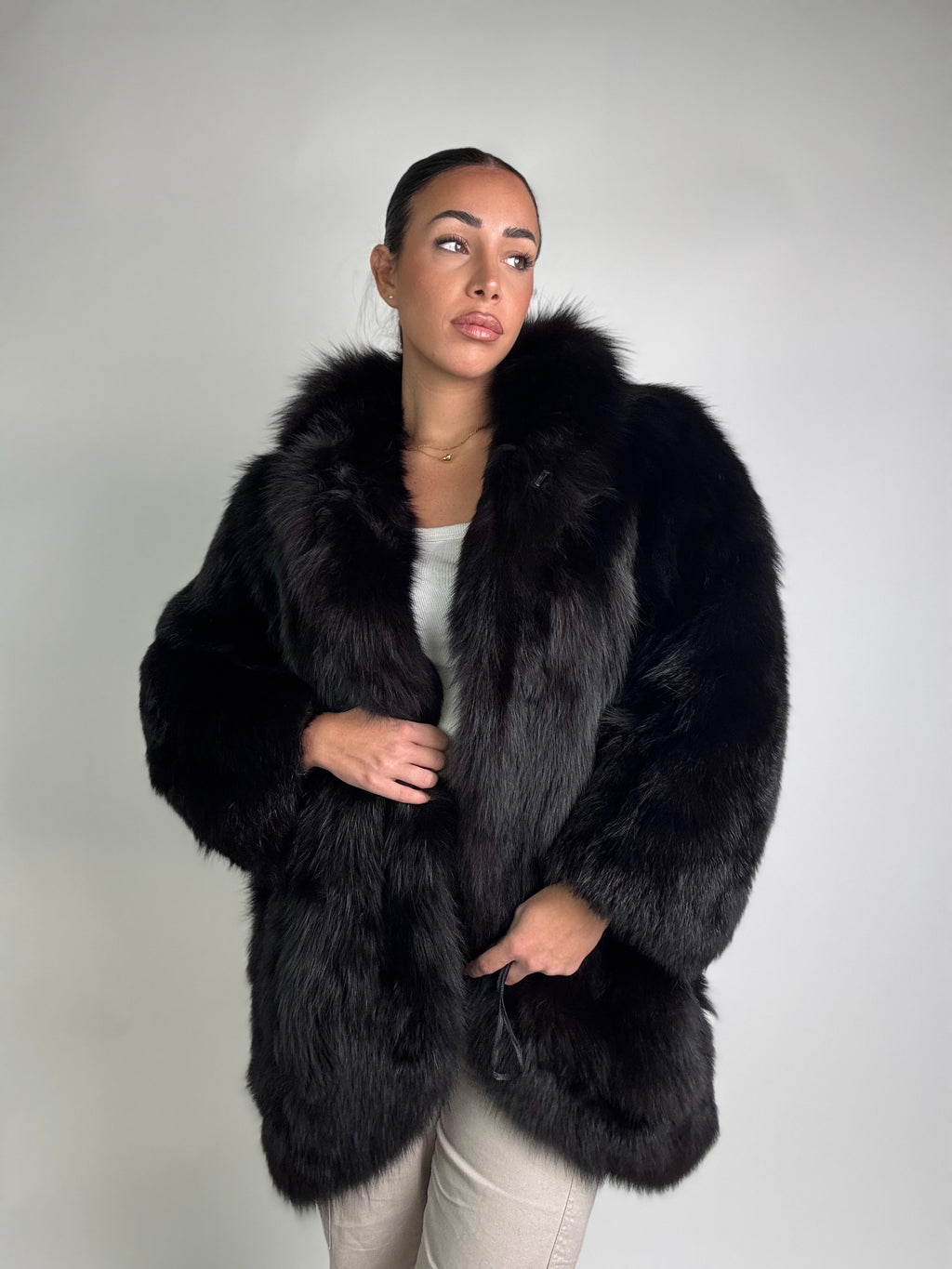 Giacca in volpe total black N987