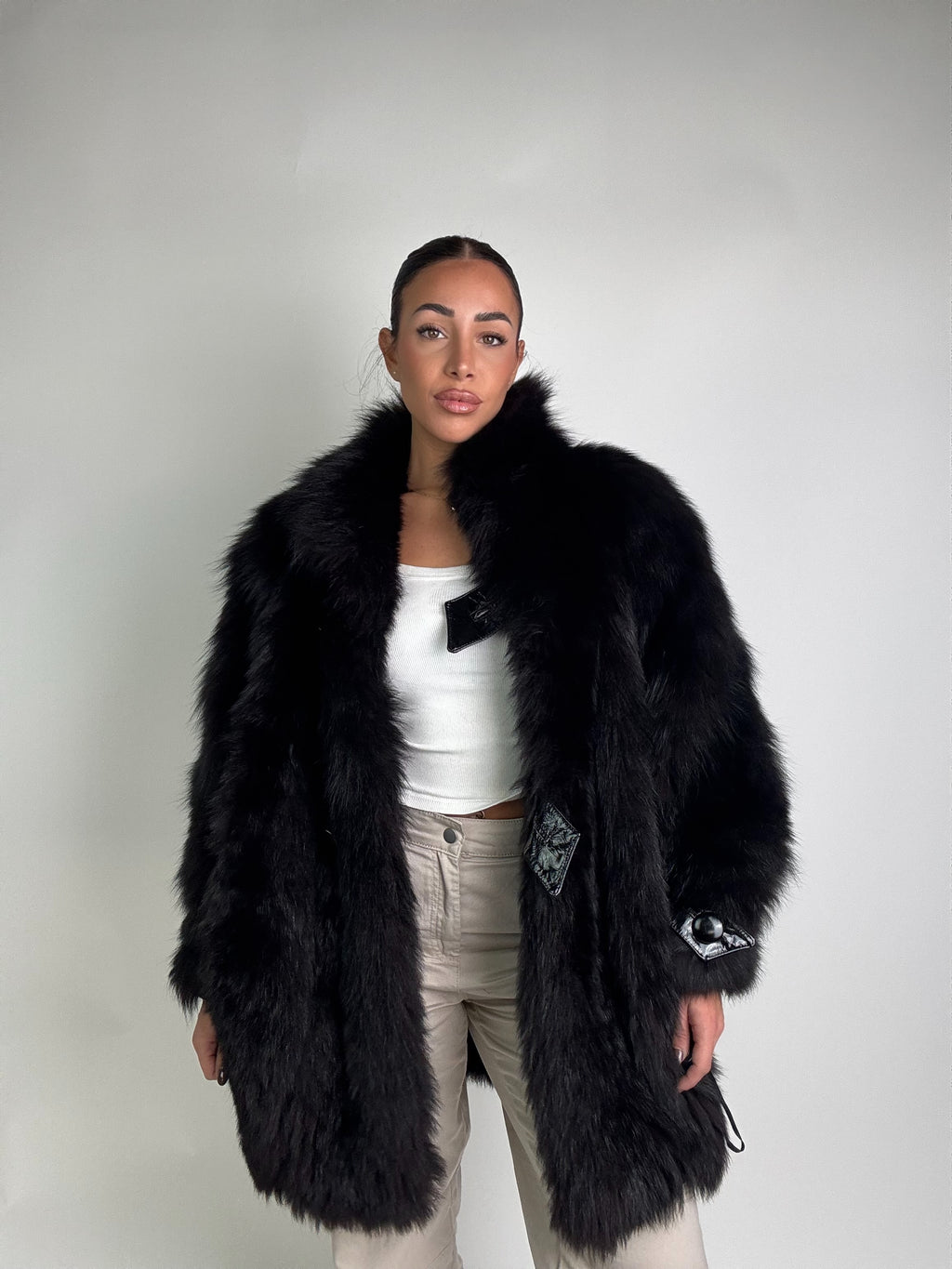 Giacca in volpe total black N988