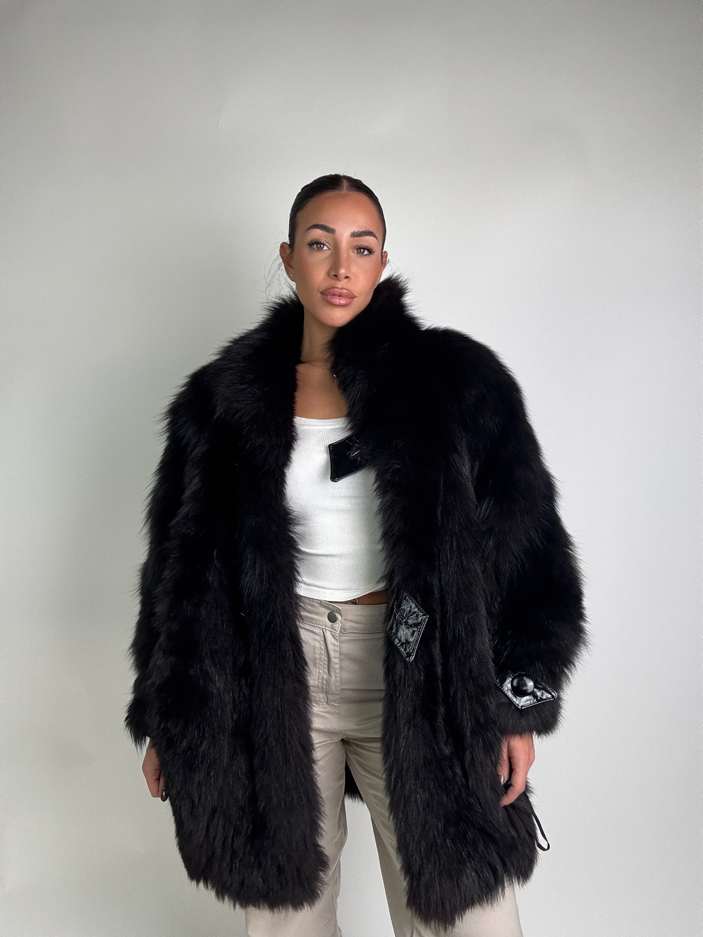 Giacca in volpe total black N988