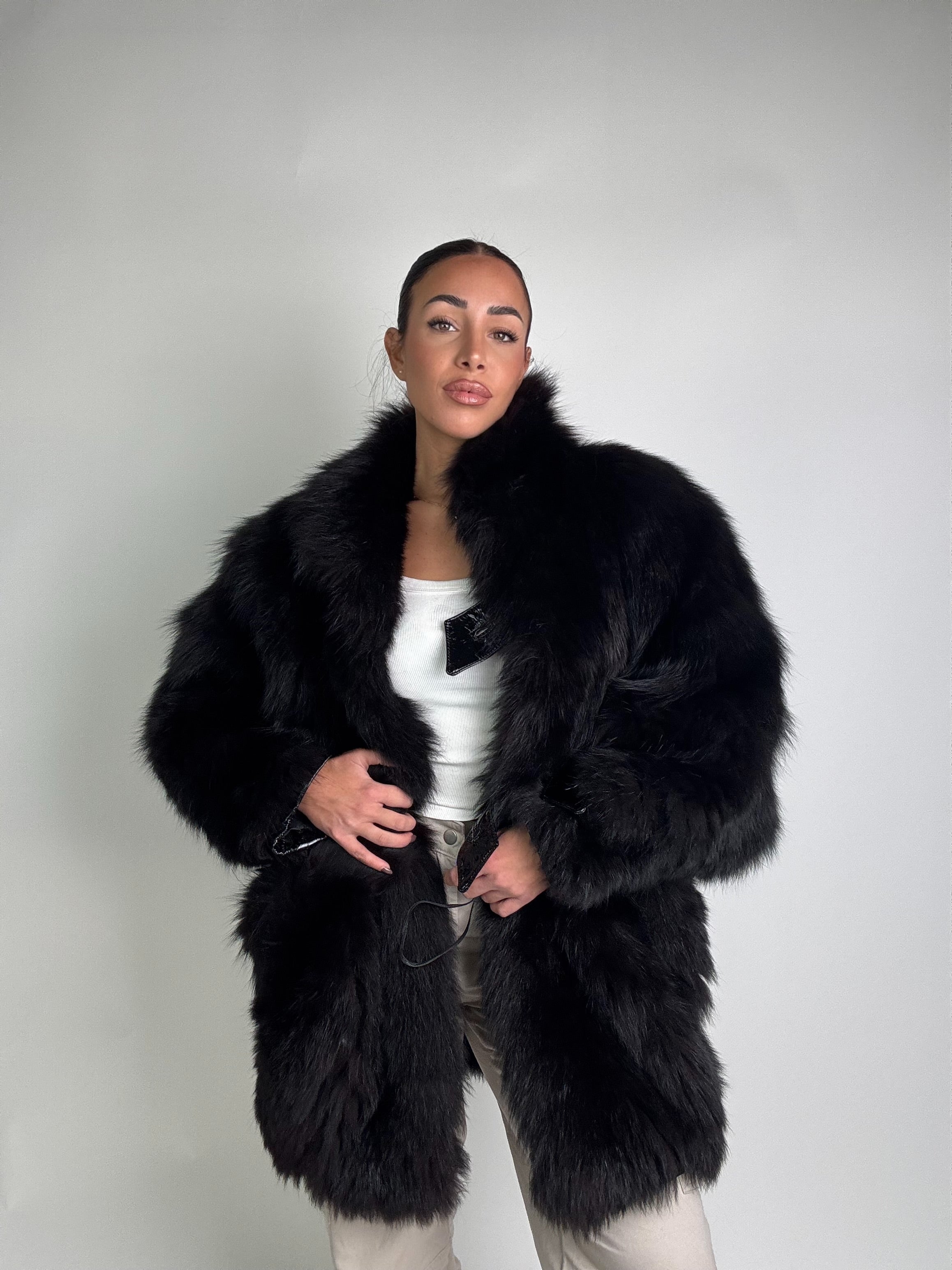 Giacca in volpe total black N988