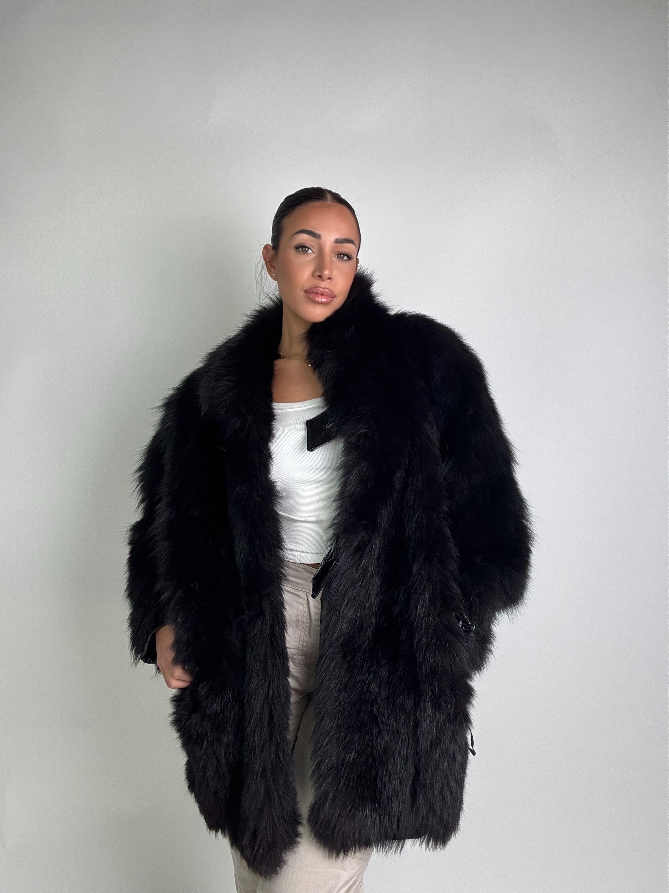 Giacca in volpe total black N988