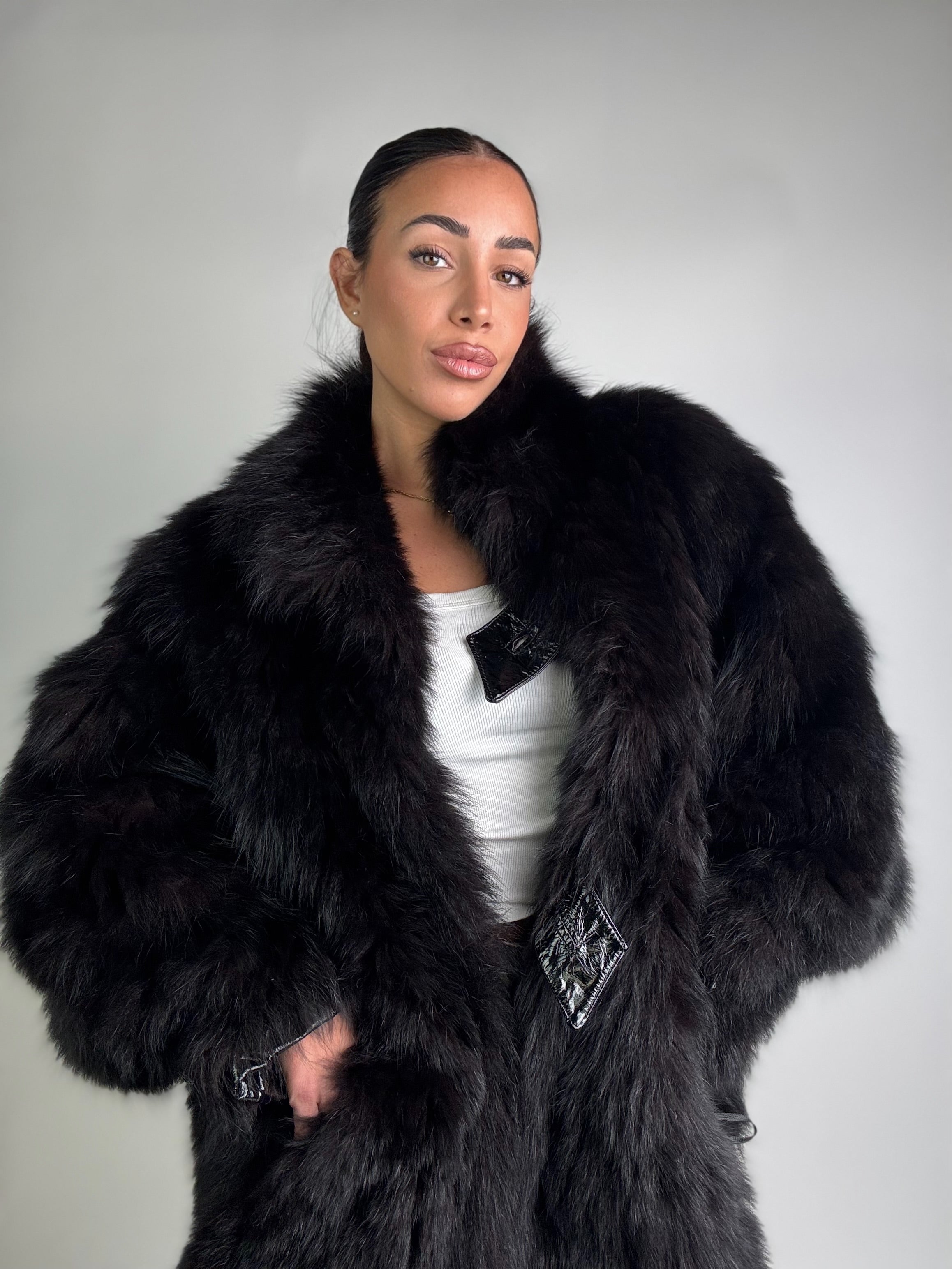 Giacca in volpe total black N988