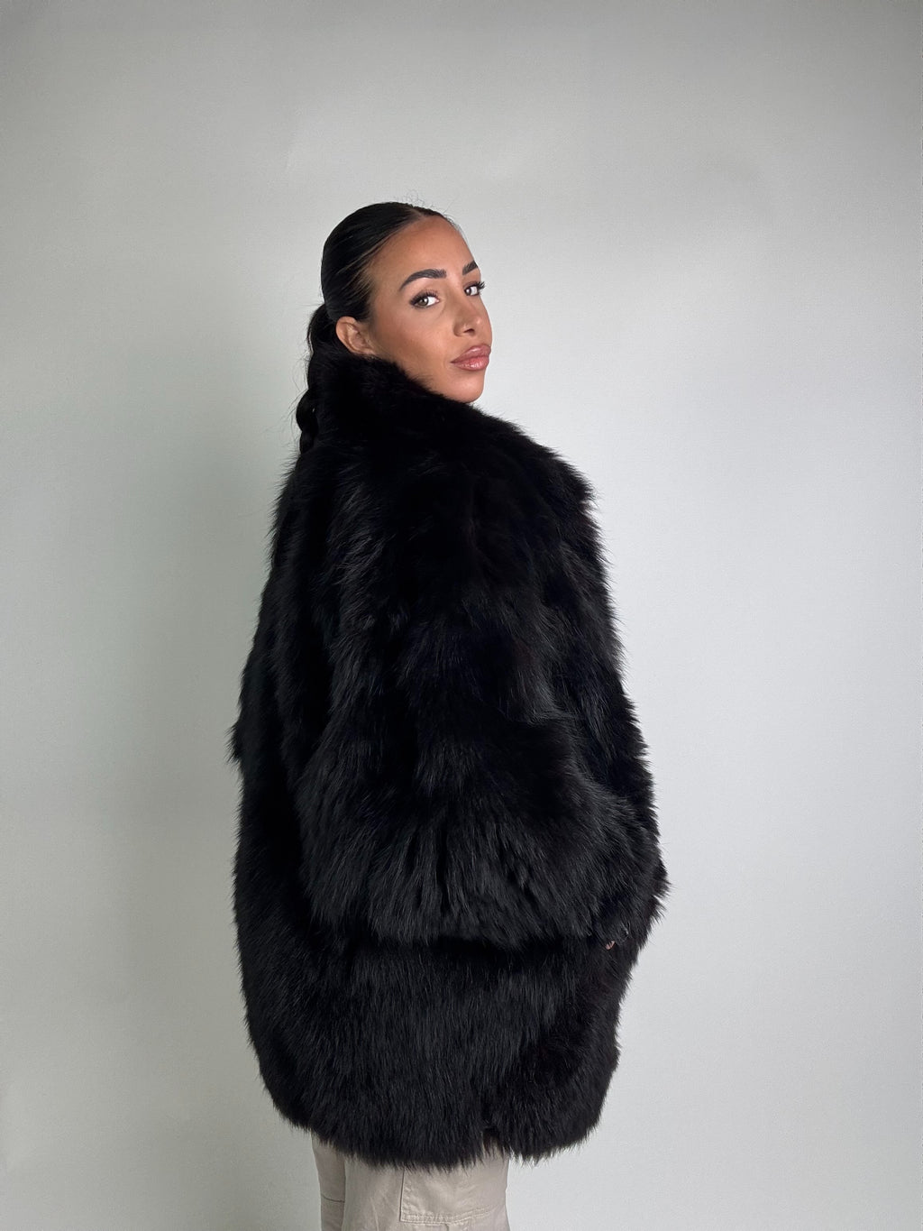 Giacca in volpe total black N988