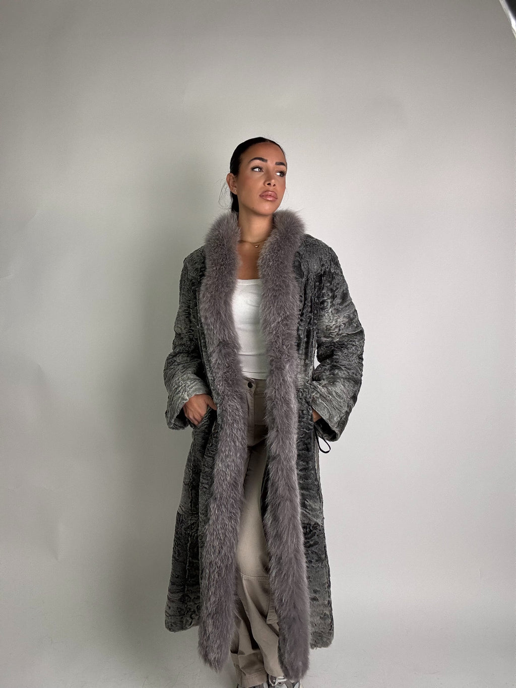 Giacca in astrakan e volpe N24