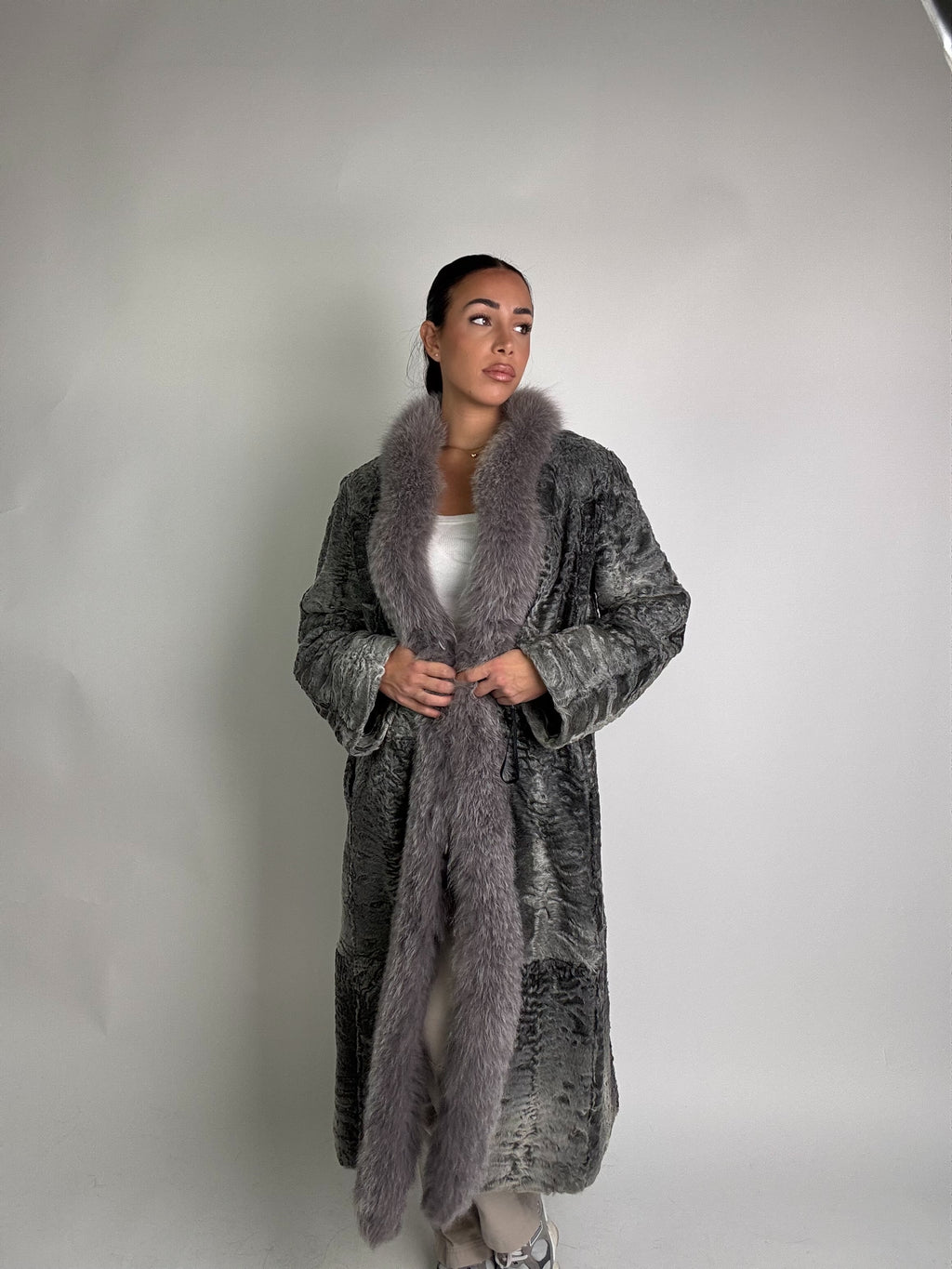 Giacca in astrakan e volpe N24