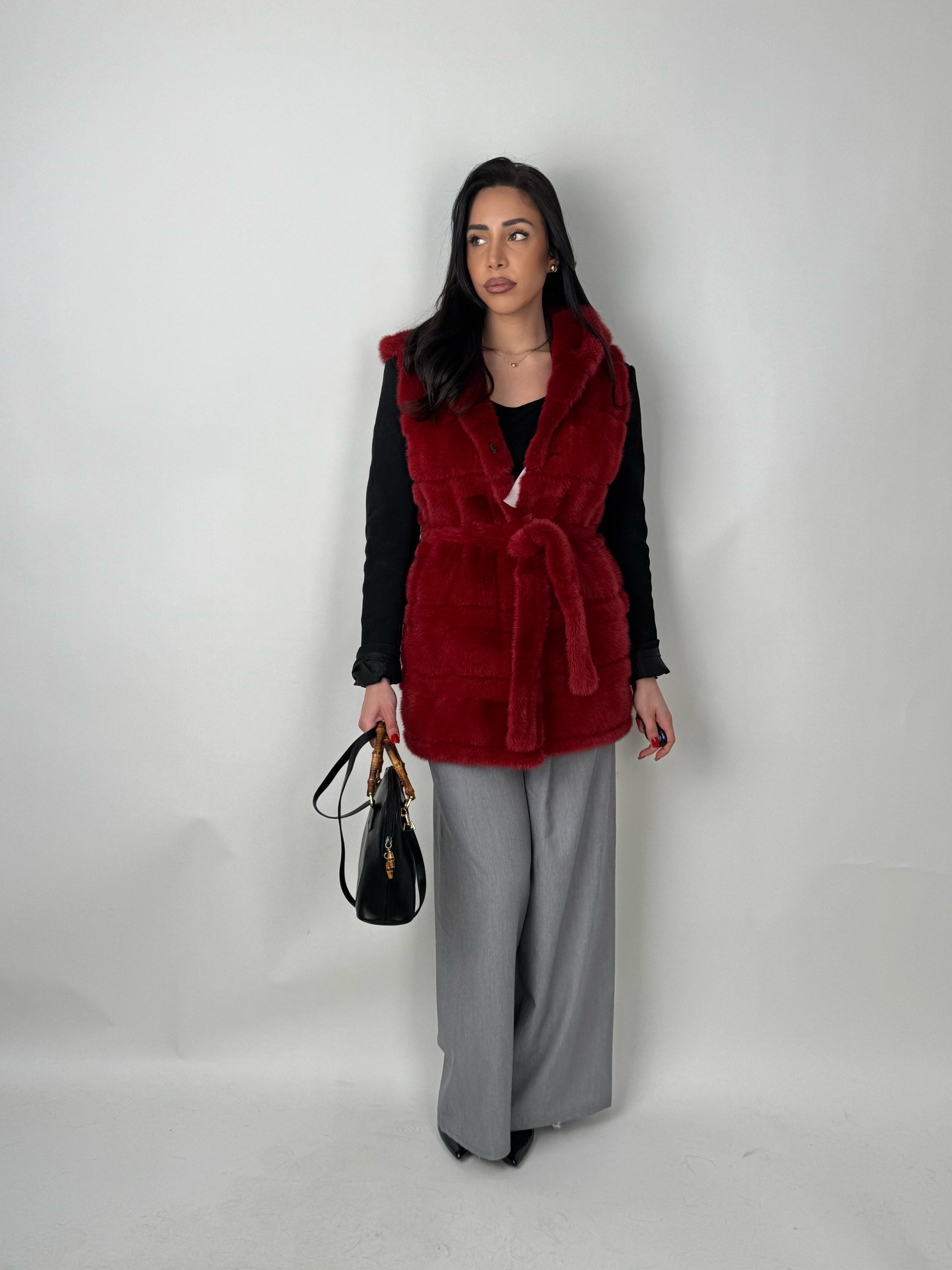 Mink jacket with belt and hood