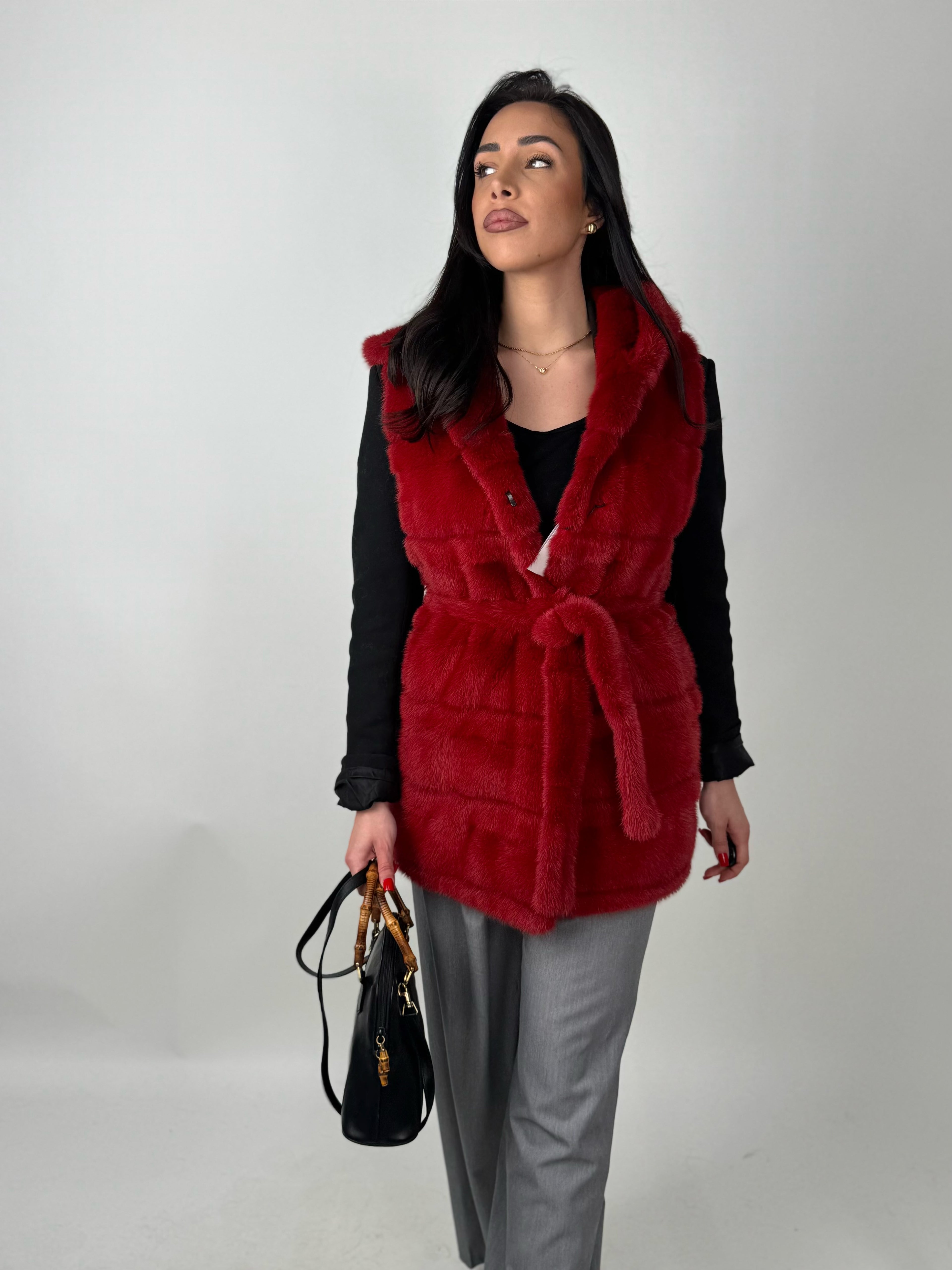 Mink jacket with belt and hood