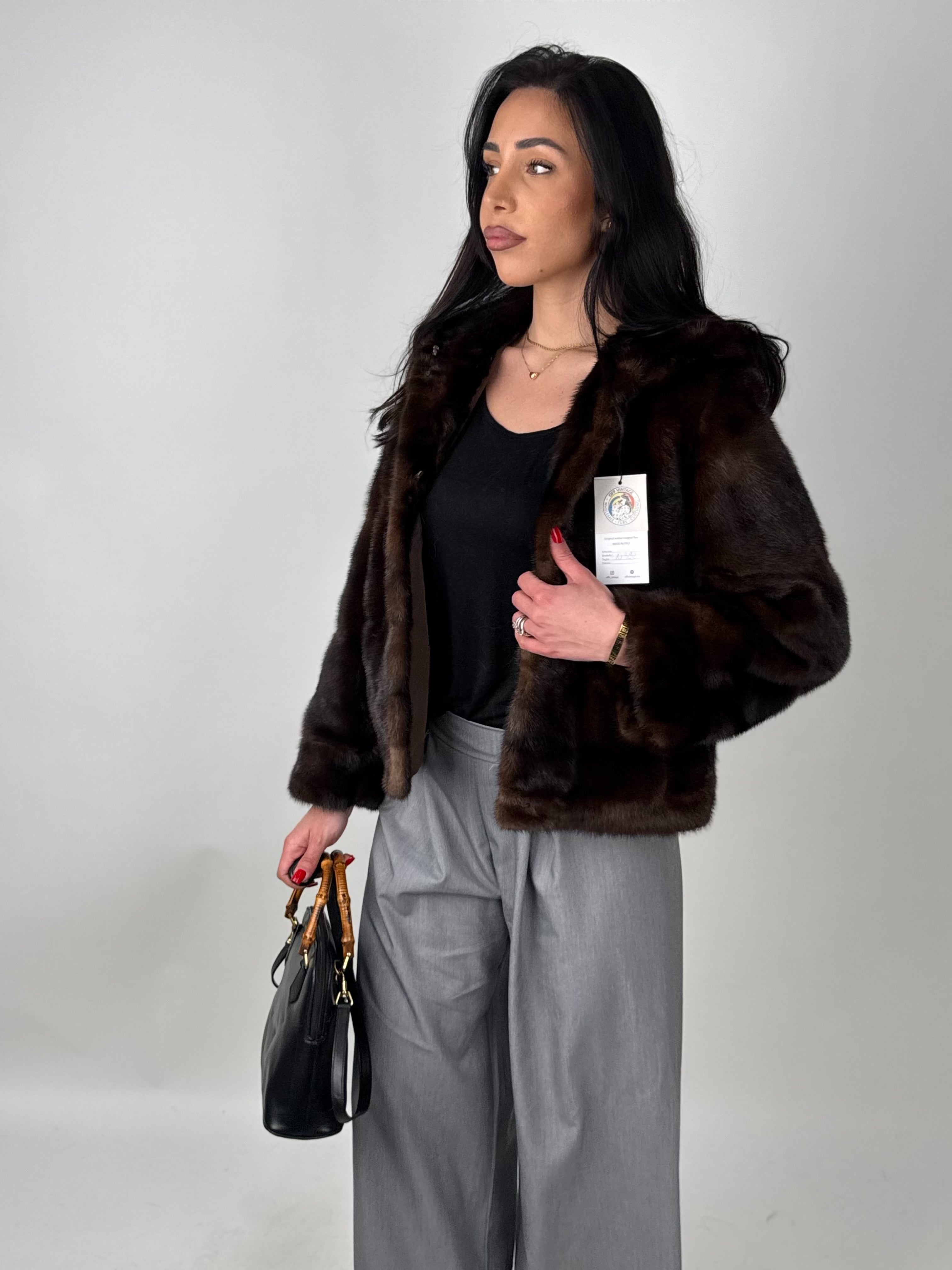 Mink jacket with belt and hood