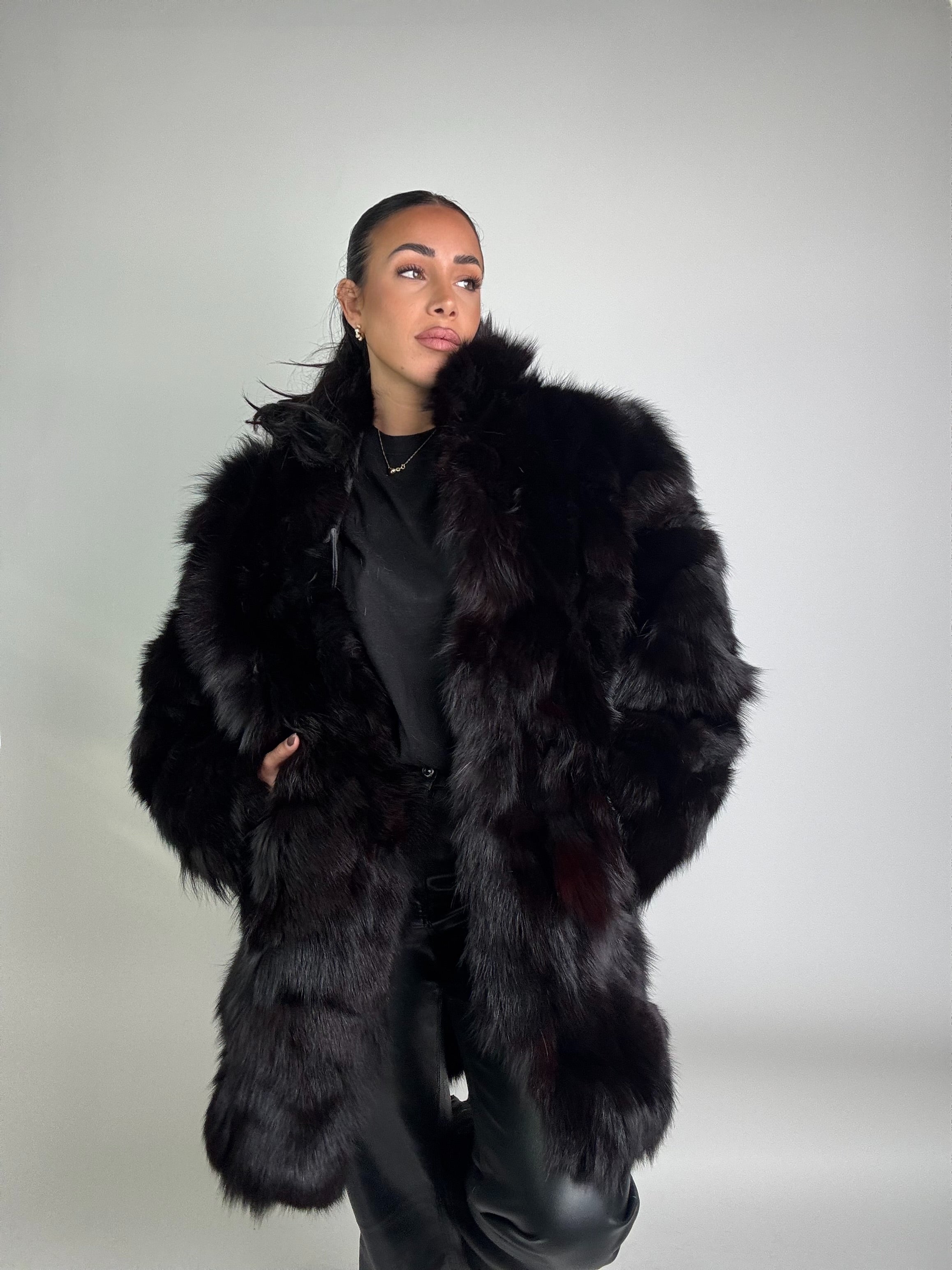 Giacca in volpe total black N05