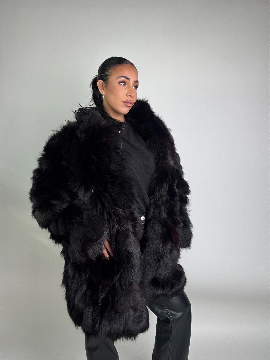 Giacca in volpe total black N05