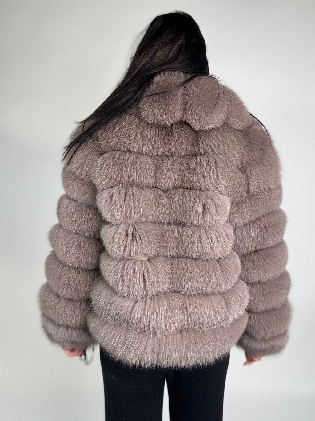 Mink jacket with belt and hood