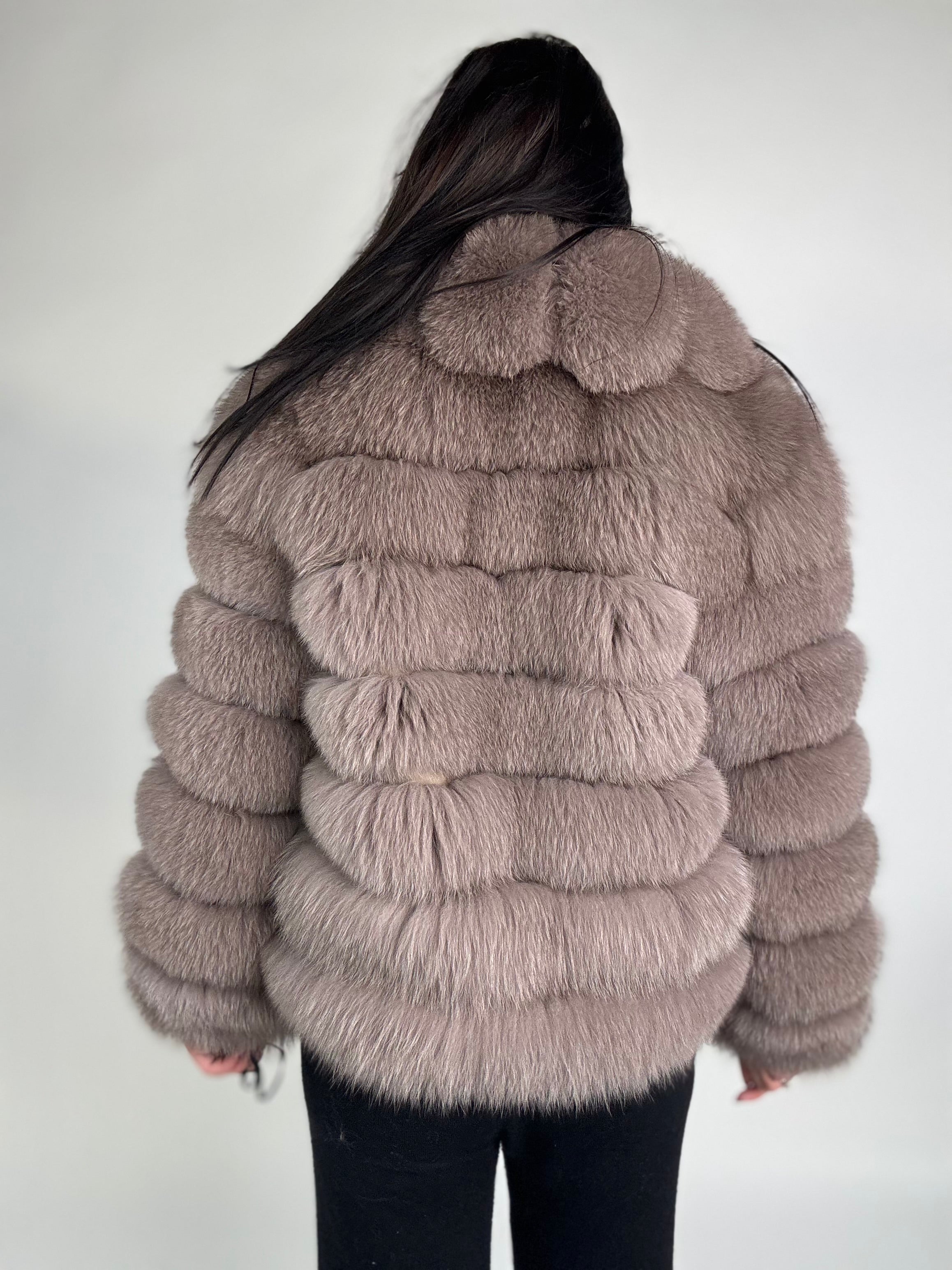 Mink jacket with belt and hood