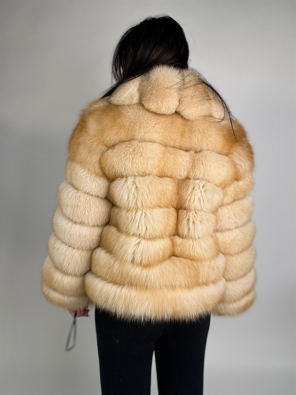 Mink jacket with belt and hood