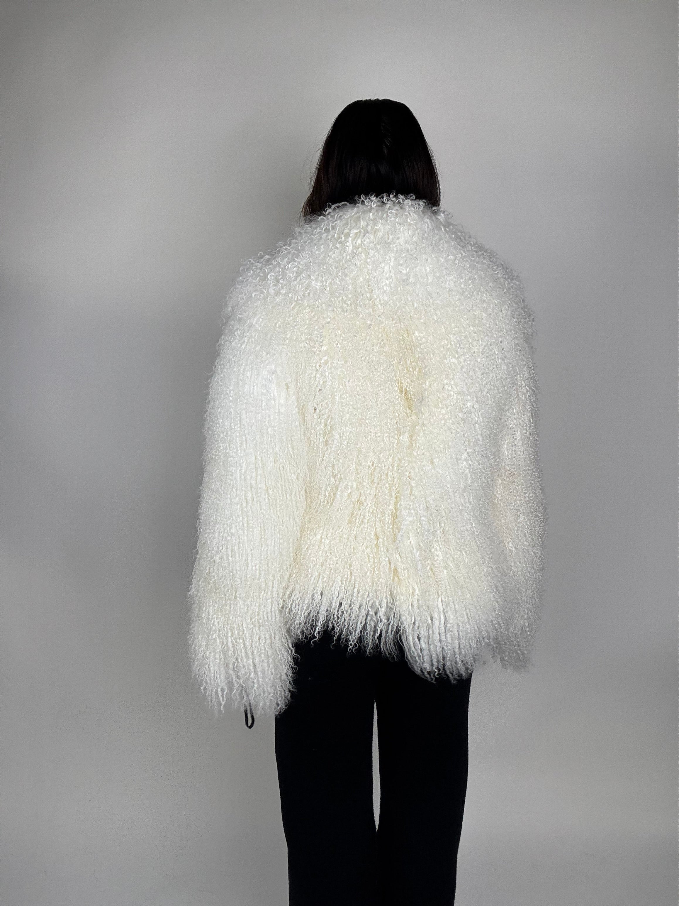 Mink jacket with belt and hood