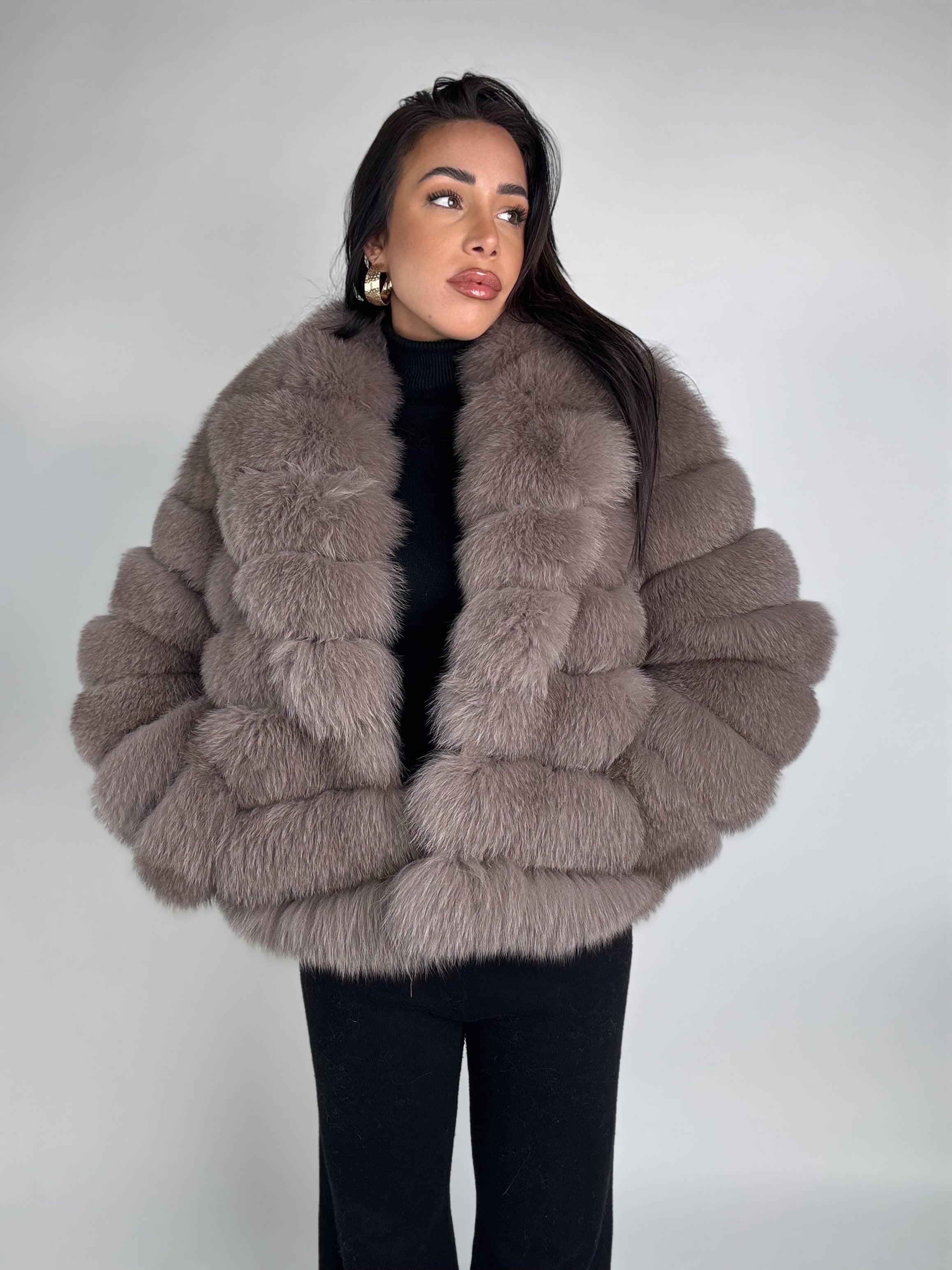 Mink jacket with belt and hood