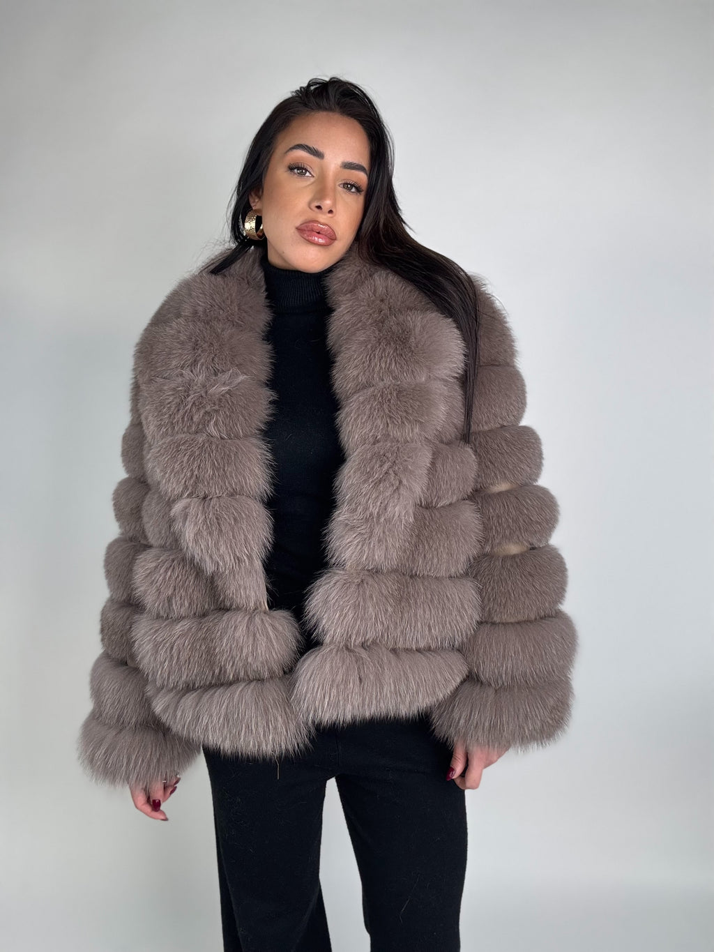 Mink jacket with belt and hood