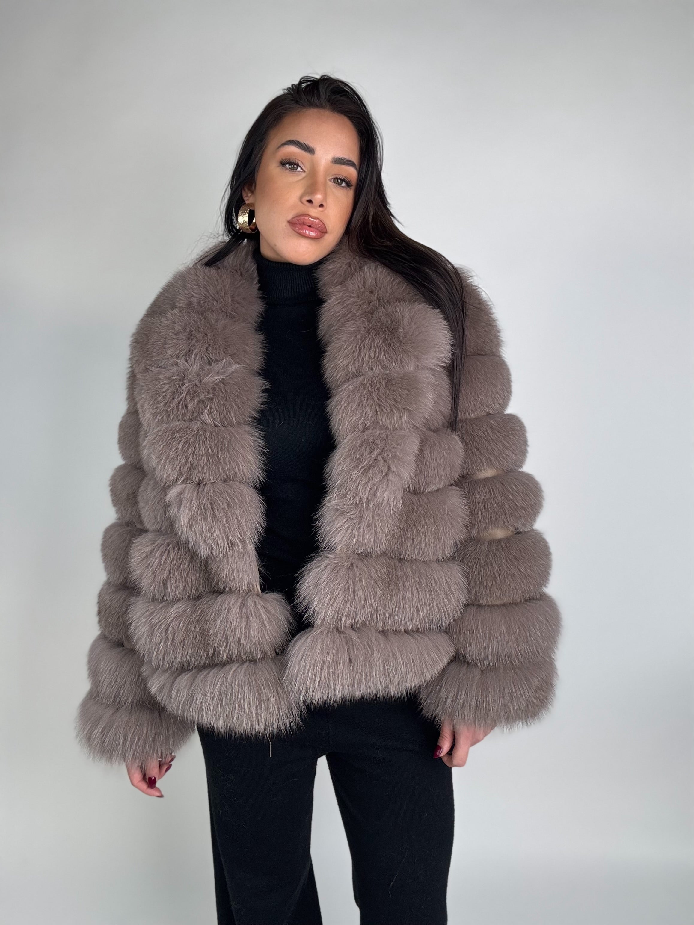 Mink jacket with belt and hood