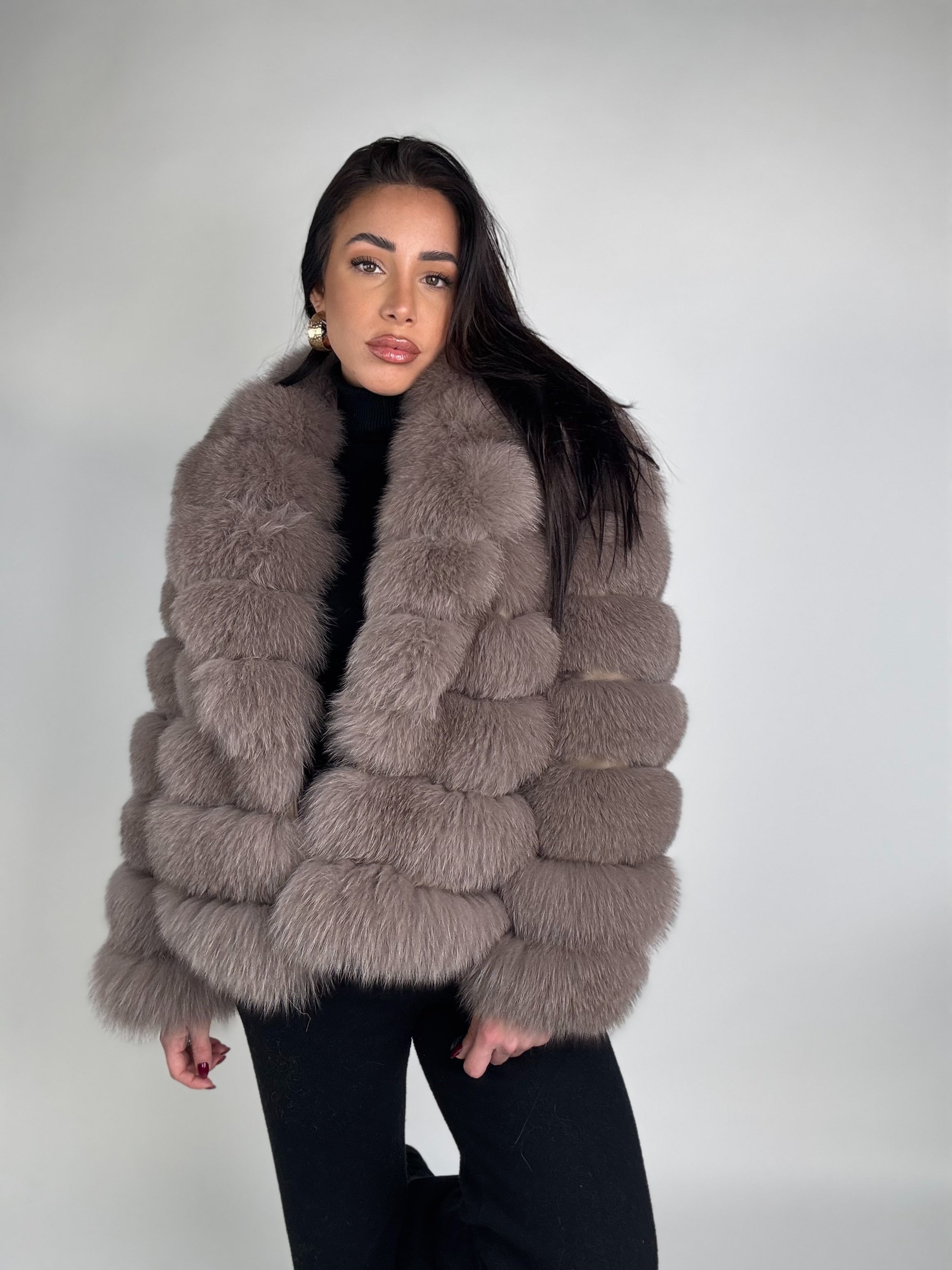 Mink jacket with belt and hood