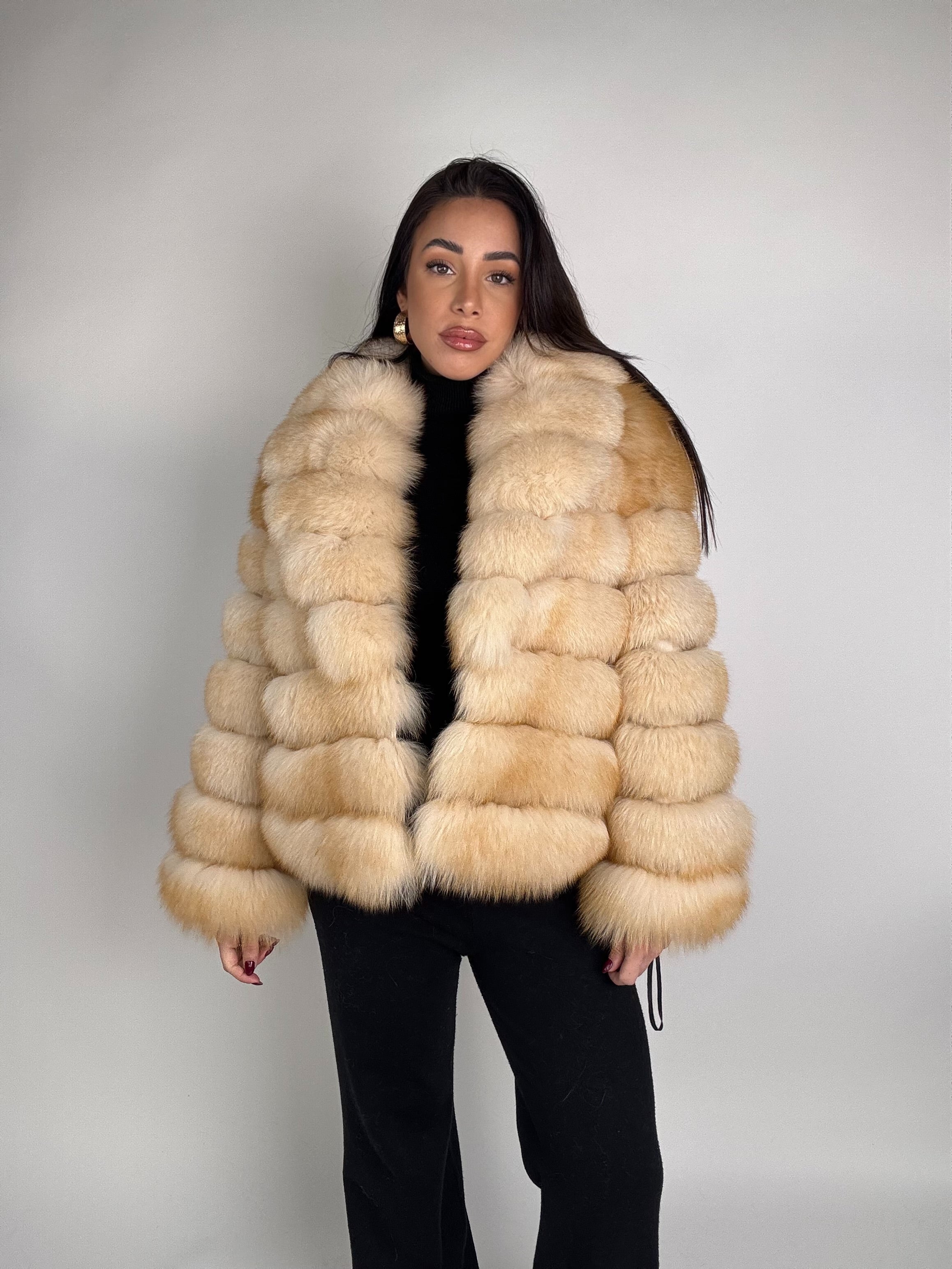 Mink jacket with belt and hood