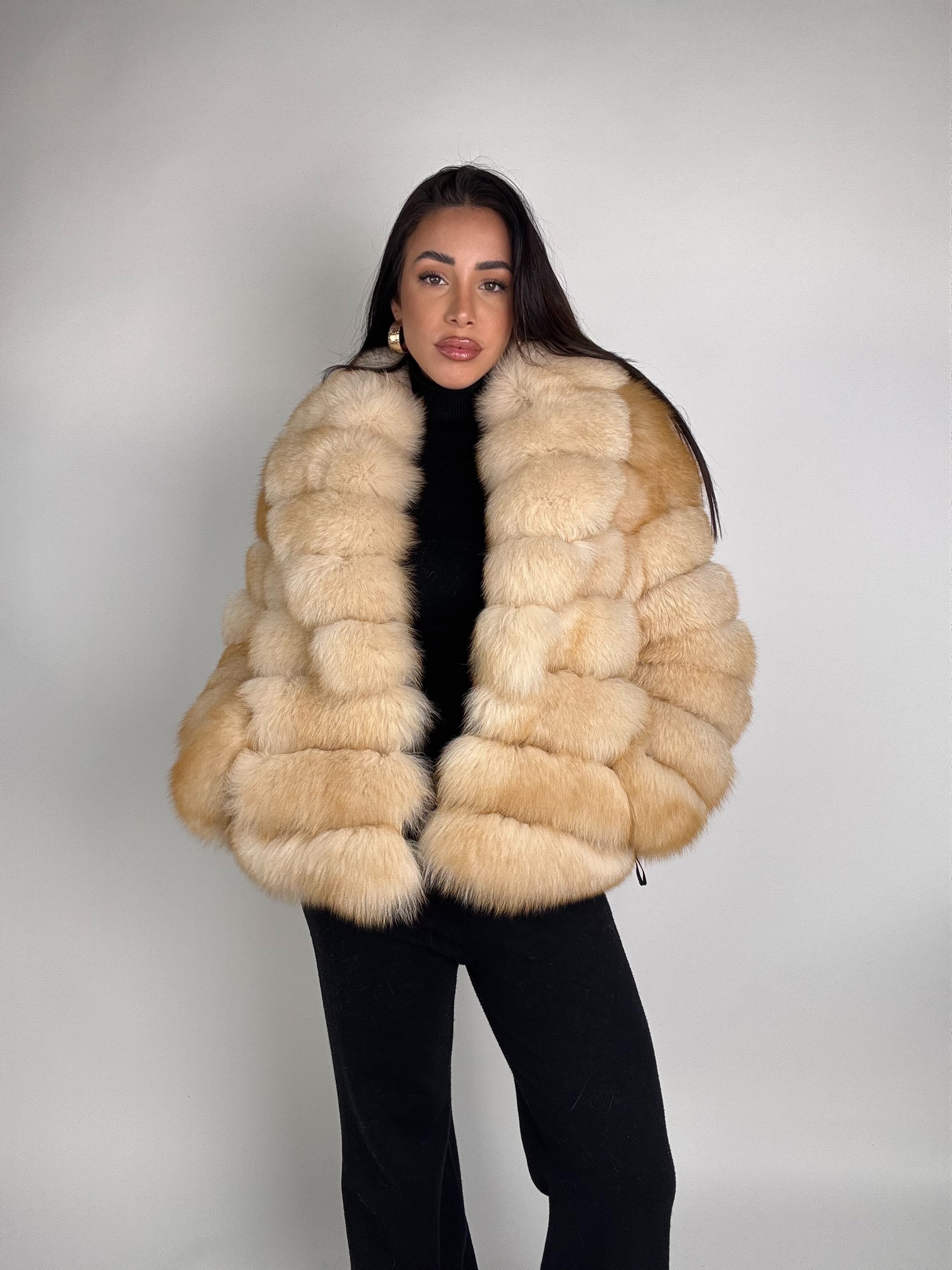 Mink jacket with belt and hood