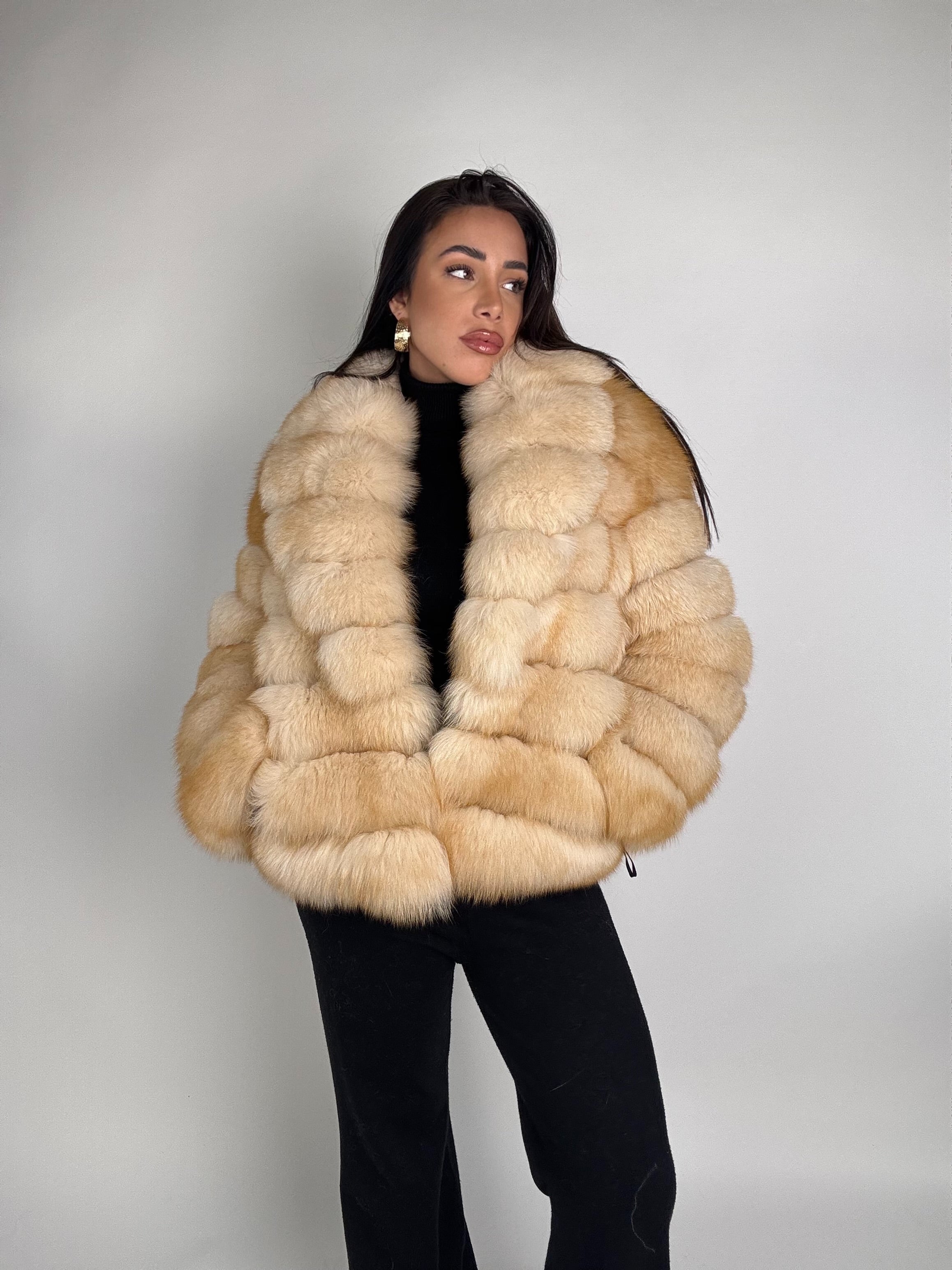 Mink jacket with belt and hood