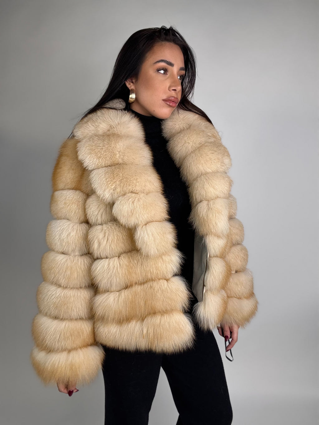 Mink jacket with belt and hood