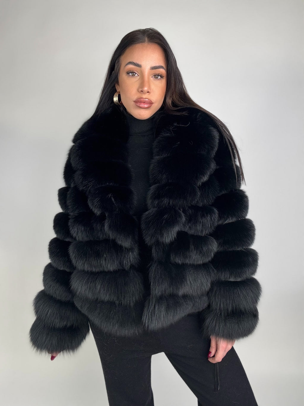 Mink jacket with belt and hood